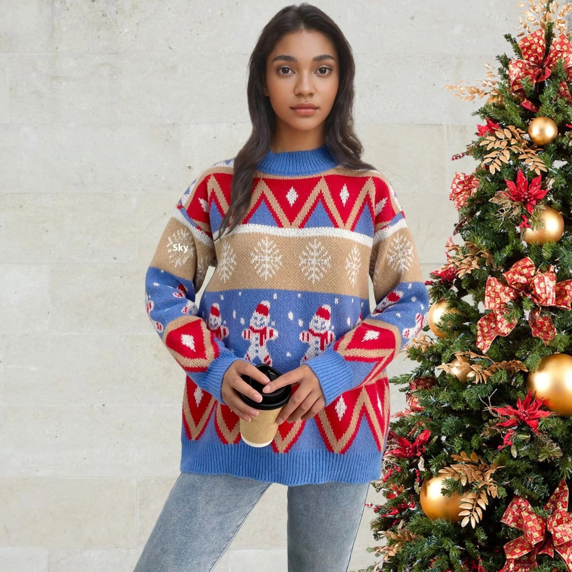 Damen Weihnachtspullover Mit Lebkuchenmann Motiv | Strick