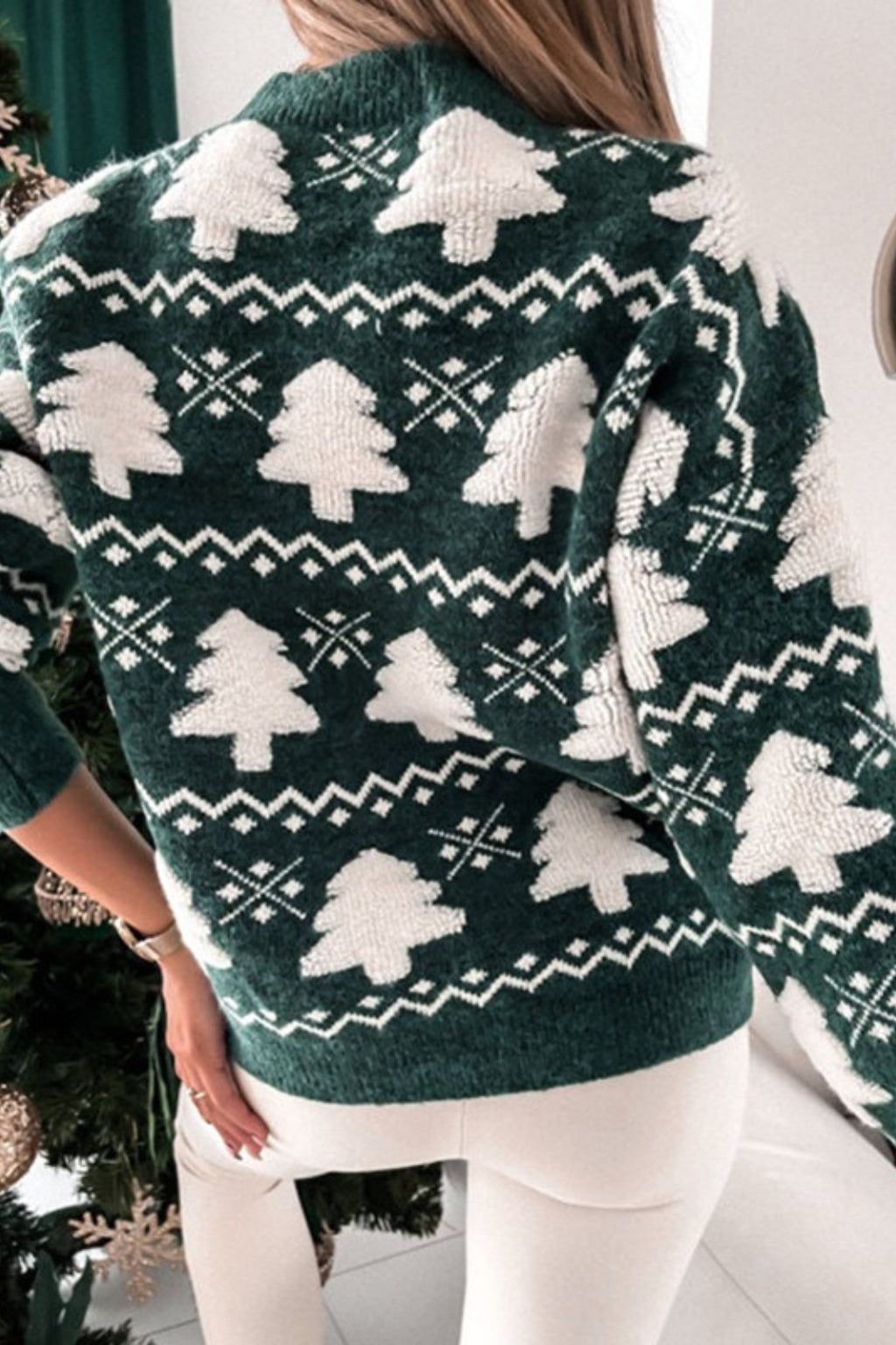 Damen Weihnachtspullover Mit Tannenbaum Muster | Strick