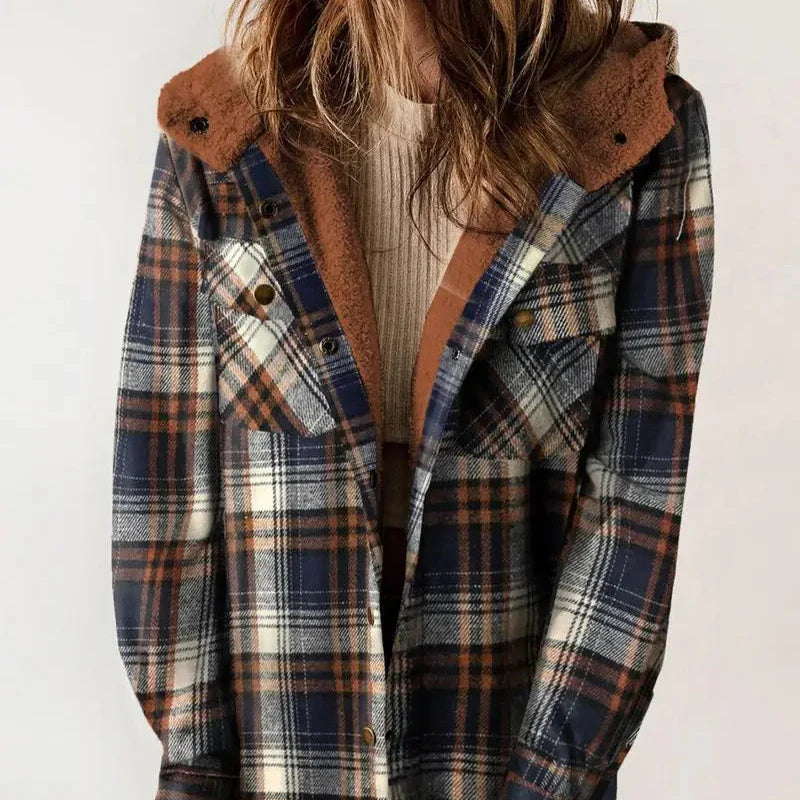 Damen Winterjacke Kariert Mit Kapuze Und Teddyfutter | Warm