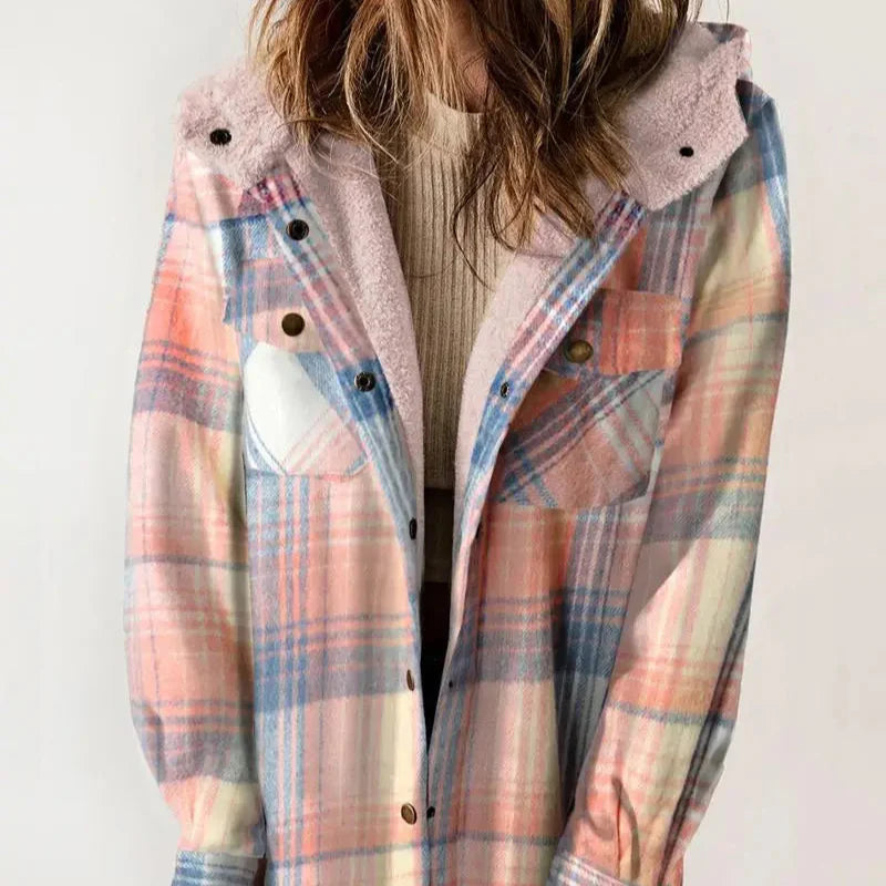 Damen Winterjacke Kariert Mit Kapuze Und Teddyfutter | Warm
