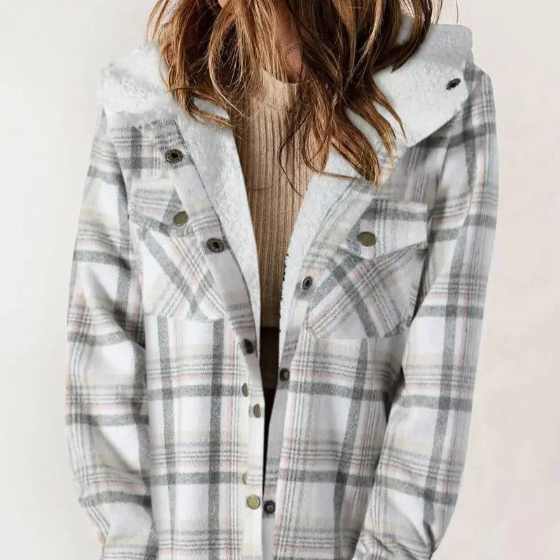 Damen Winterjacke Kariert Mit Kapuze Und Teddyfutter | Warm