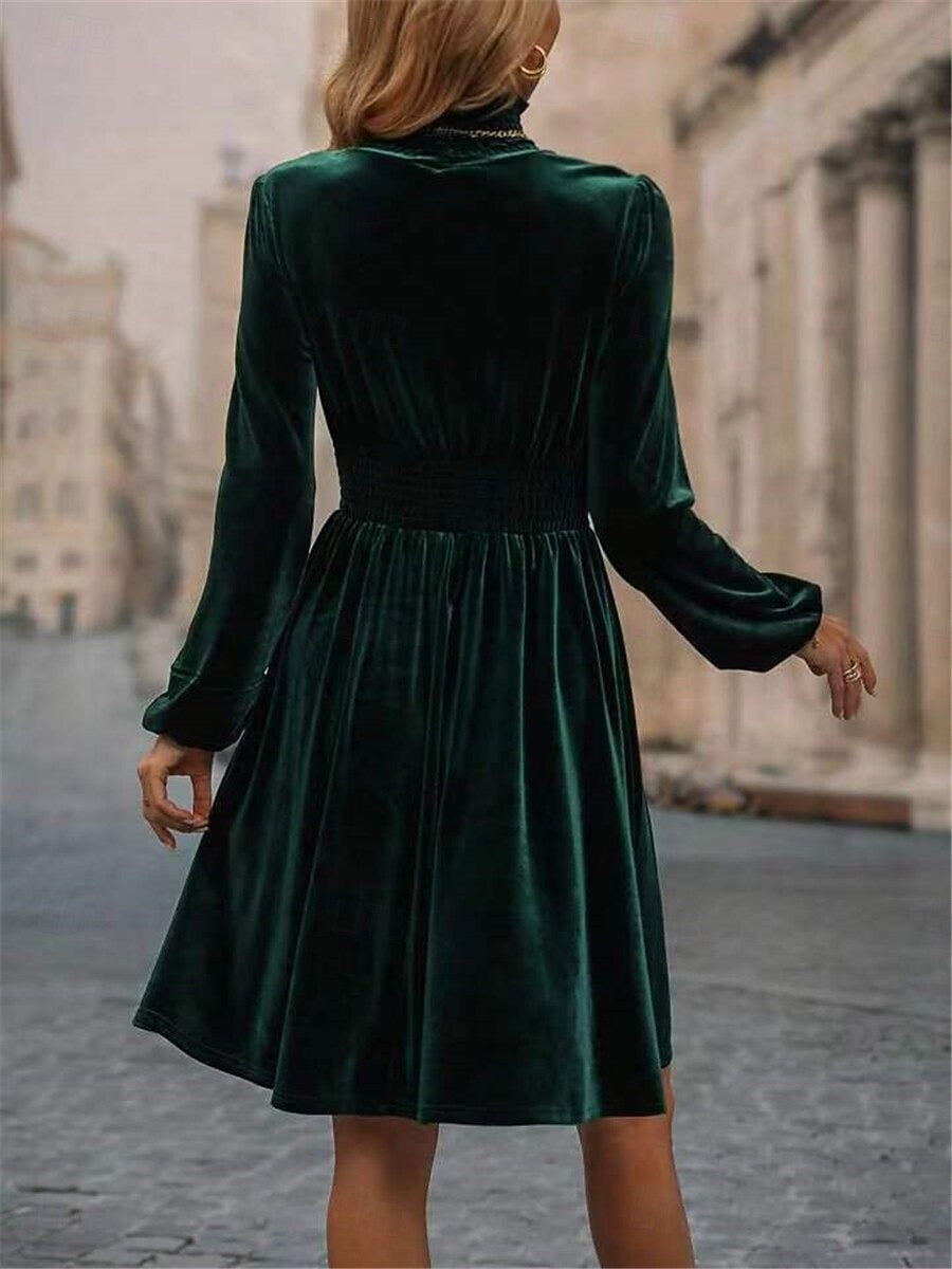 Damen Winterkleid Mit Hohem Kragen Und Langarm | Festlich