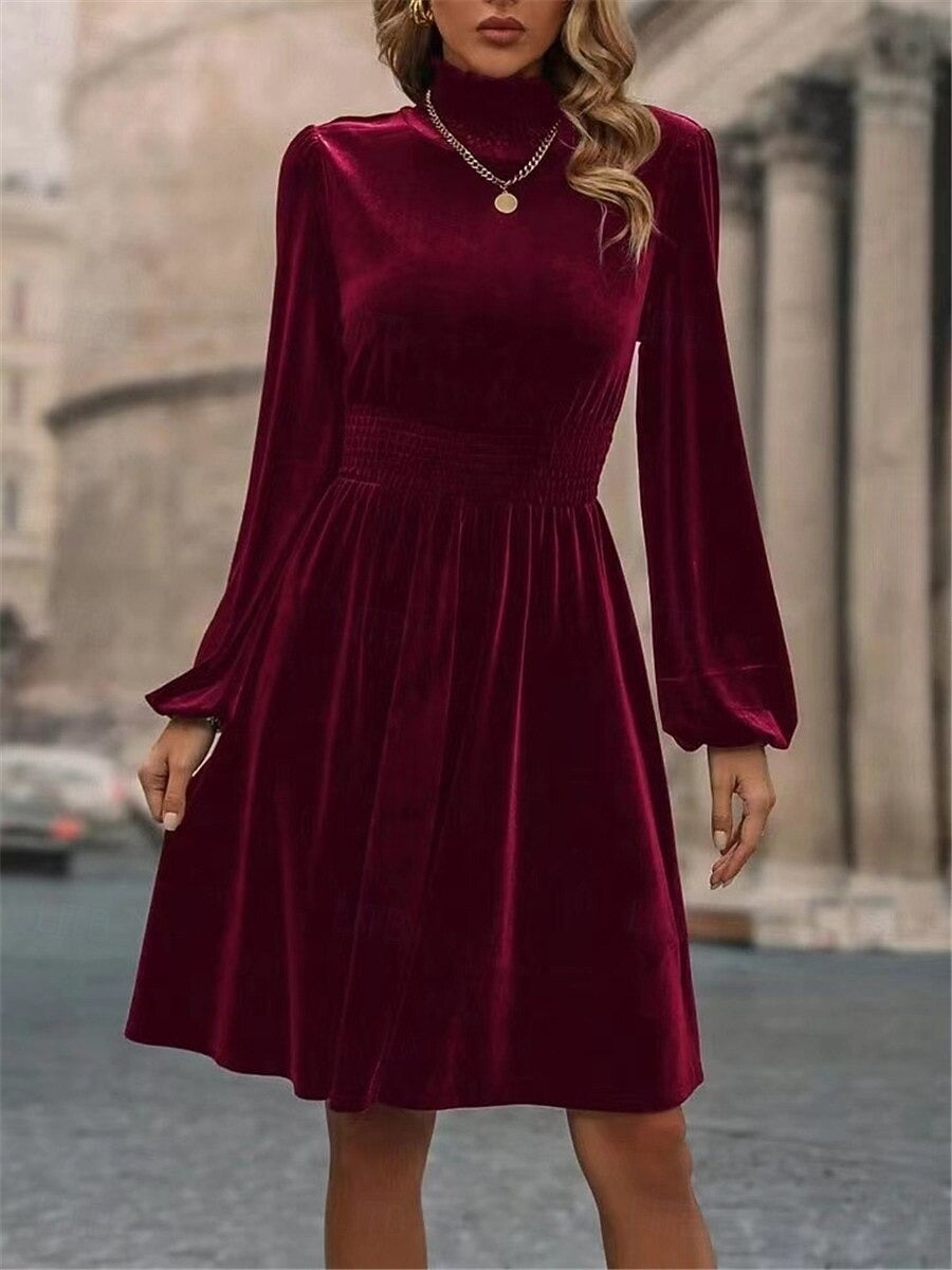 Damen Winterkleid Mit Hohem Kragen Und Langarm | Festlich