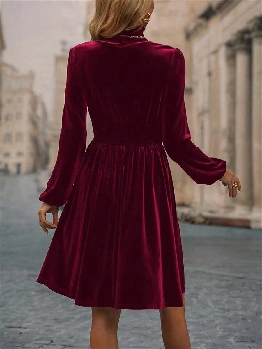 Damen Winterkleid Mit Hohem Kragen Und Langarm | Festlich