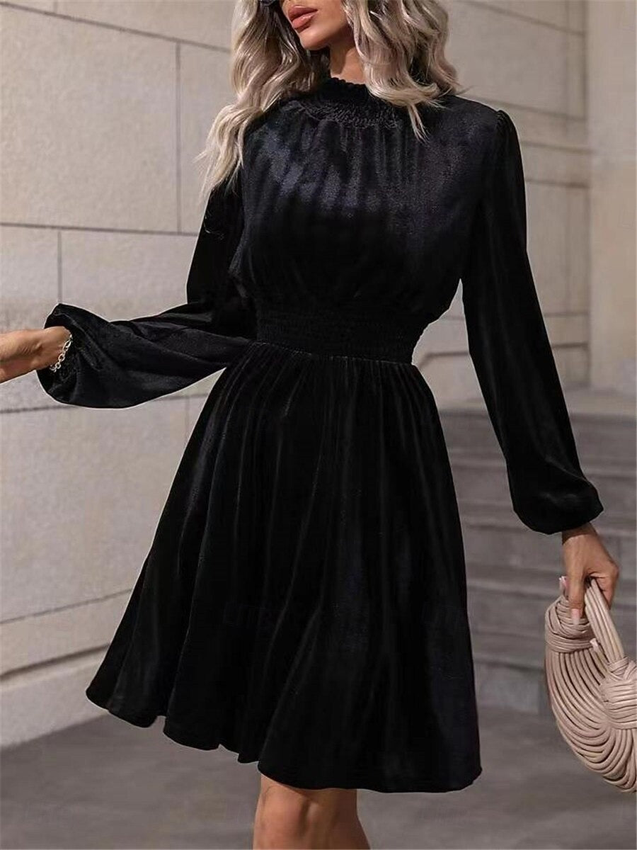 Damen Winterkleid Mit Hohem Kragen Und Langarm | Festlich