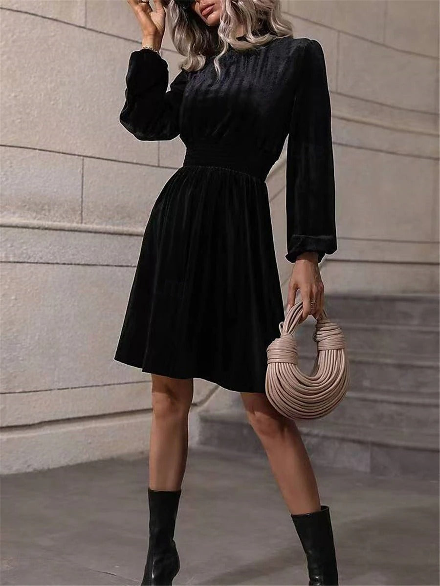 Damen Winterkleid Mit Hohem Kragen Und Langarm | Festlich