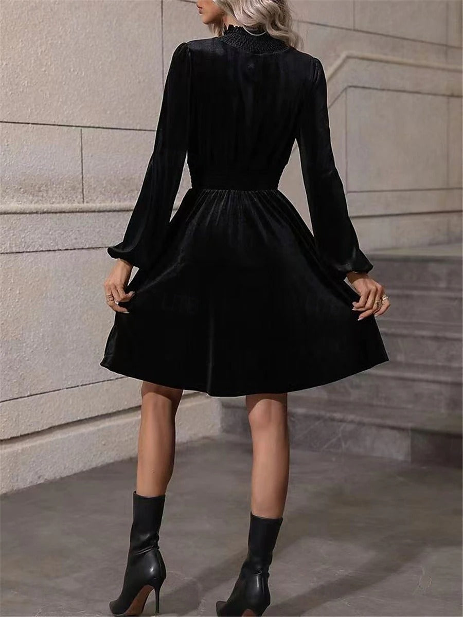 Damen Winterkleid Mit Hohem Kragen Und Langarm | Festlich