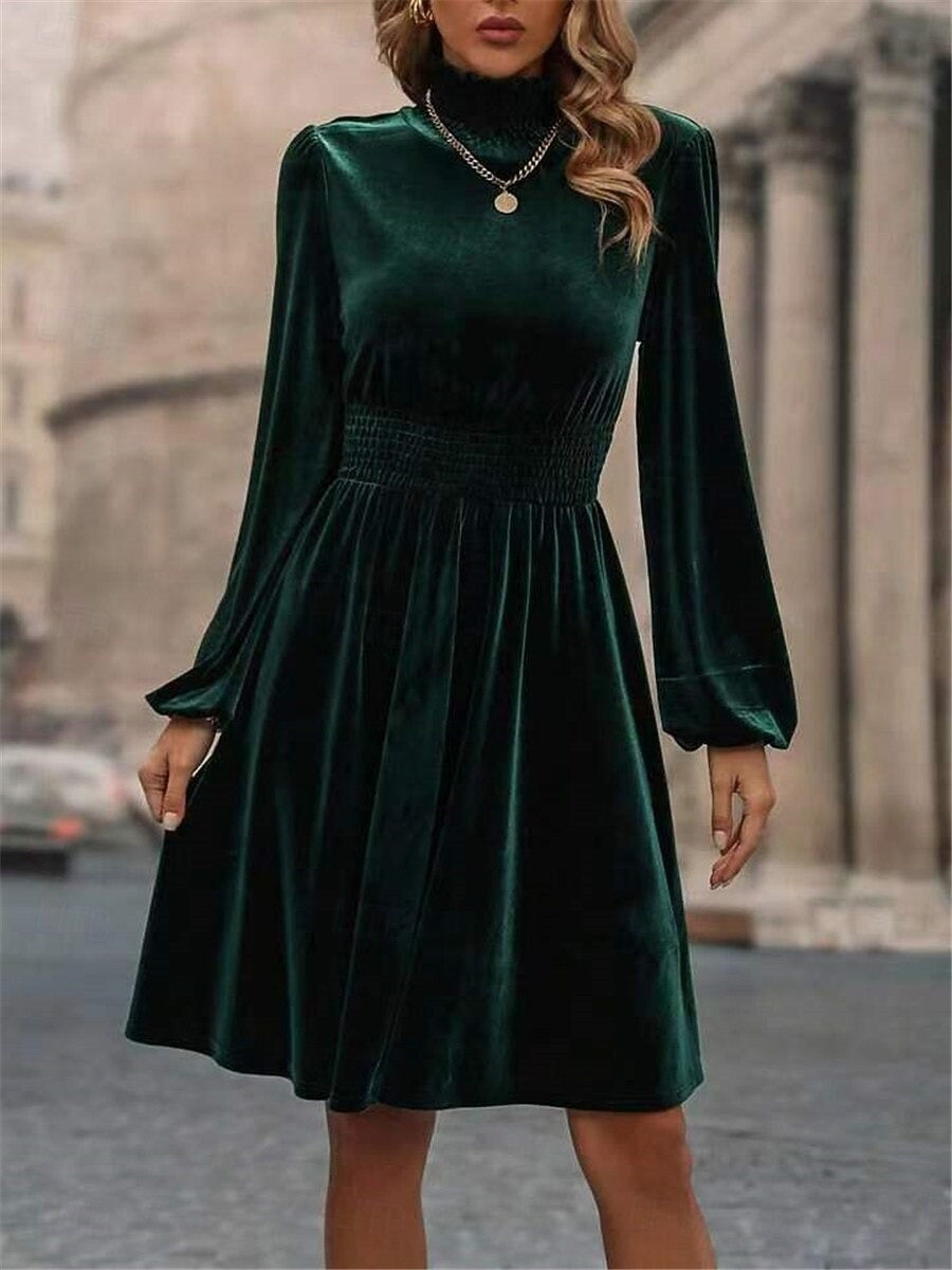 Damen Winterkleid Mit Hohem Kragen Und Langarm | Festlich