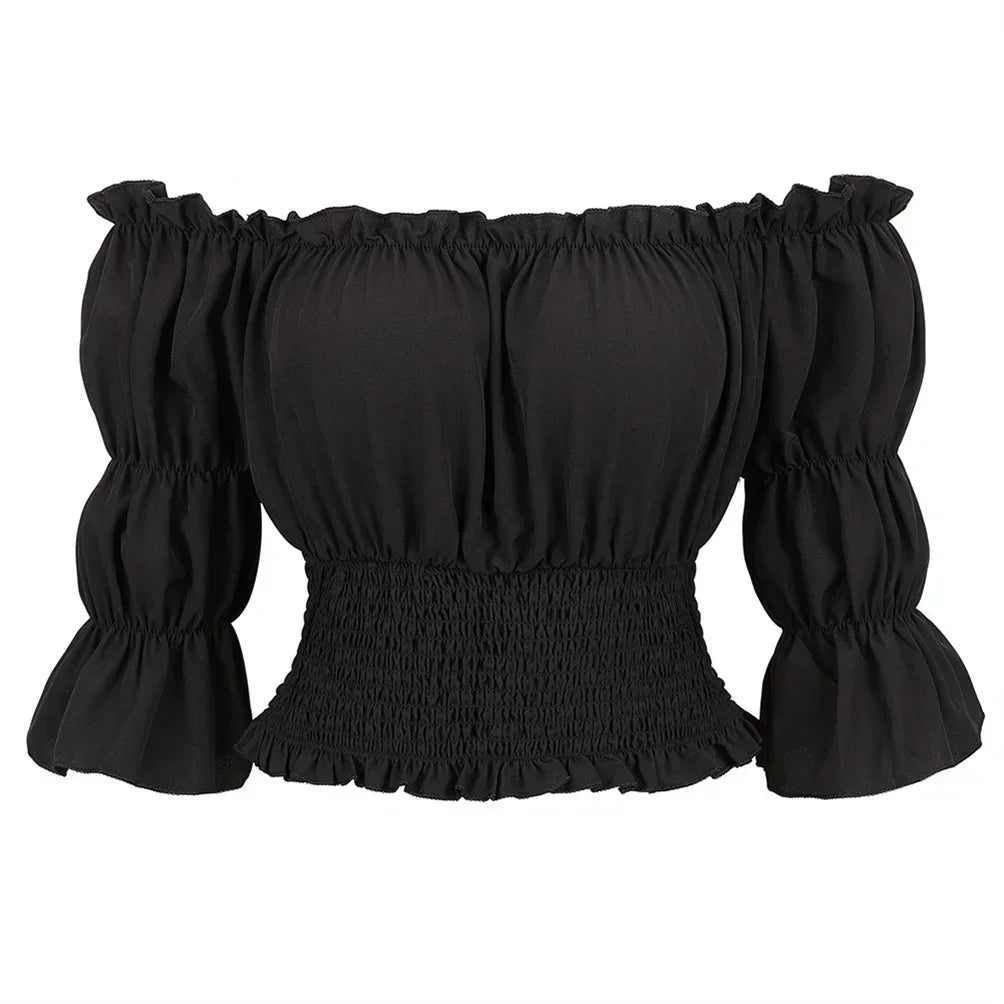 Oktoberfest Damen Dirndlbluse Schulterfrei Puffärmel | Rüschen