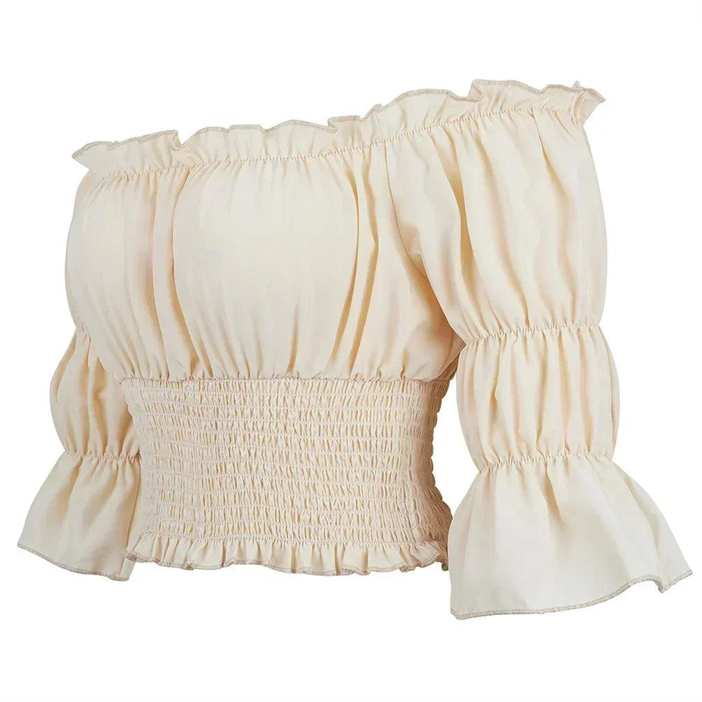 Oktoberfest Damen Dirndlbluse Schulterfrei Puffärmel | Rüschen