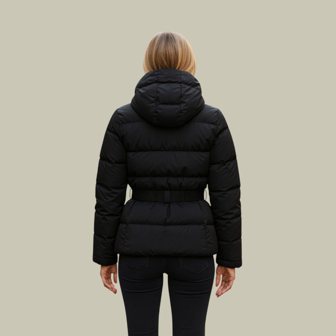 Daunenjacke Damen Kurz Mit Gürtel Und Kapuze | Winter