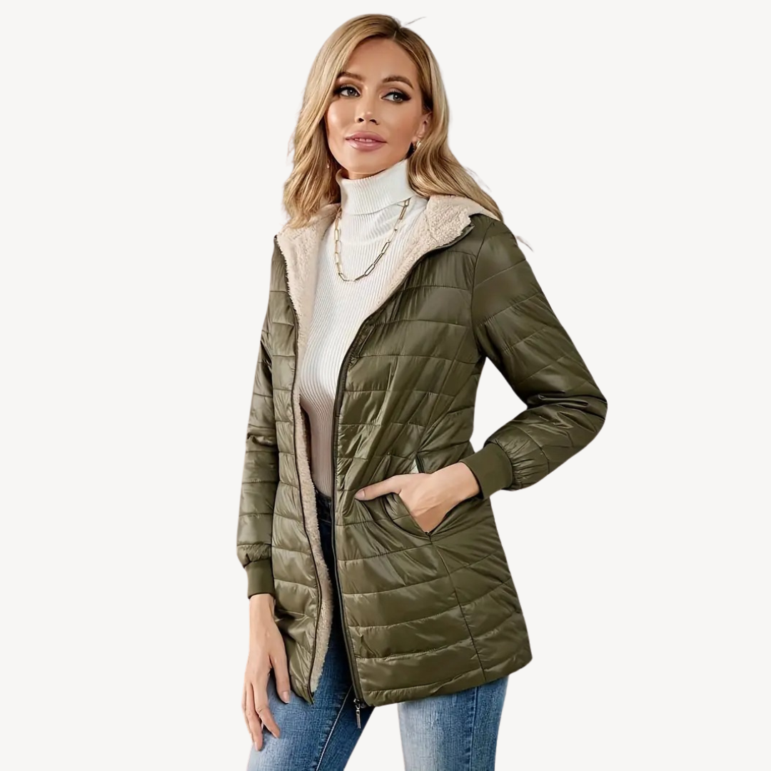 Daunenjacke Damen Lang Mit Kapuze Und Taschen | Übergangs