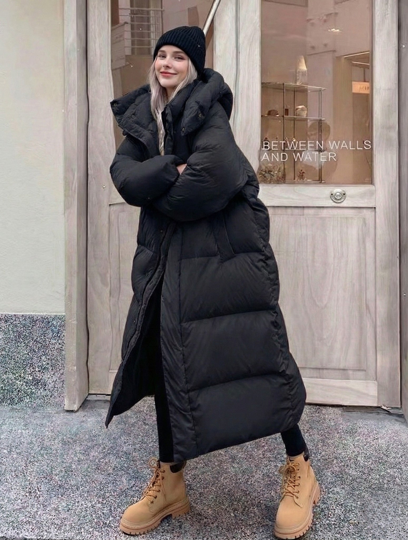 Daunenmantel Damen Lang Mit Kapuze Und Stepp | Winter