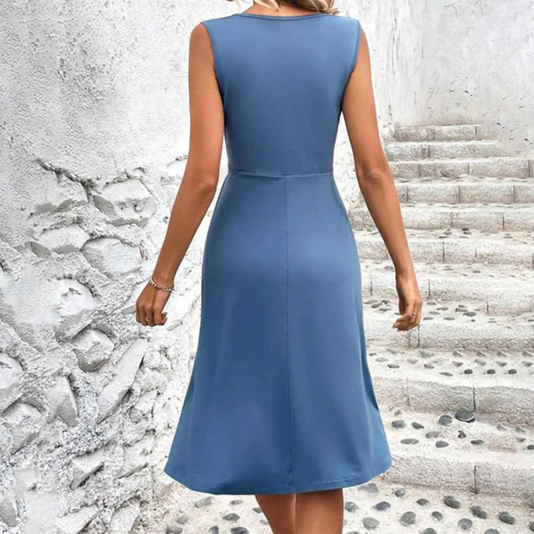 Athenor – Elegante vestido midi sin mangas con fruncido
