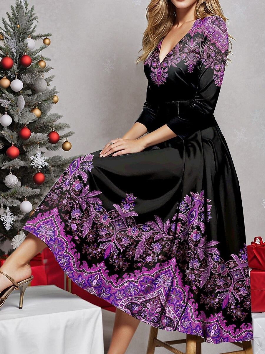 Festliche Damen Winterkleid Langarm | Midi