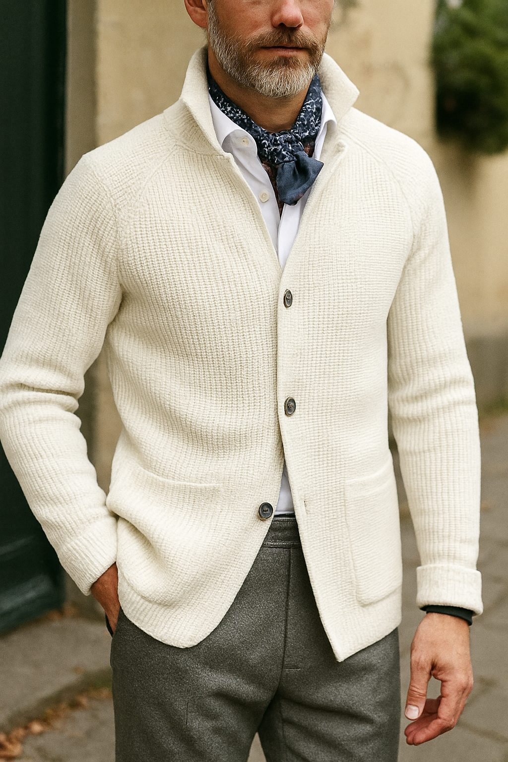 Hannes – Strickjacke mit Stehkragen und Knopfverschluss