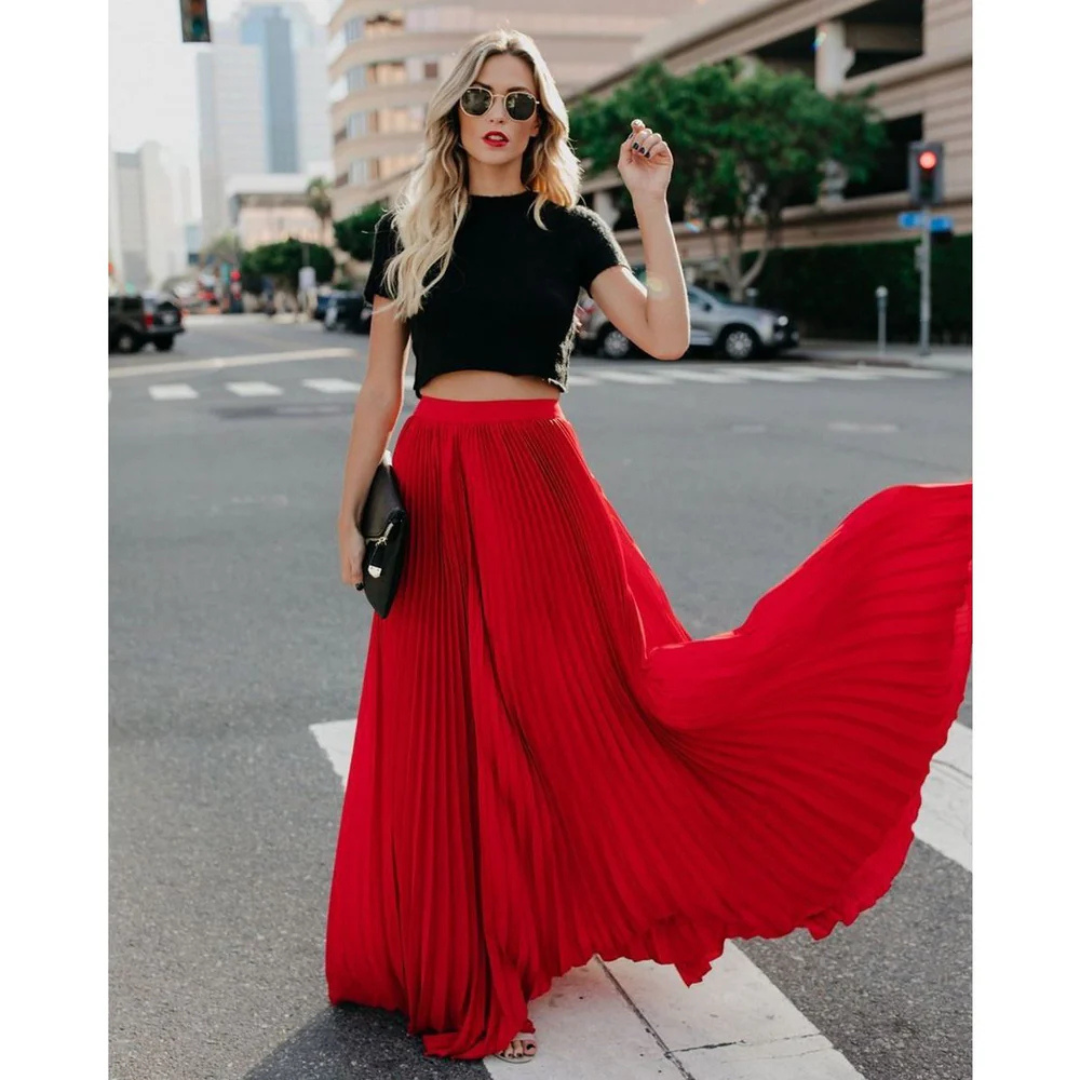 Helena | Damen Eleganter Plissierter Langer Rock | Zeitlos