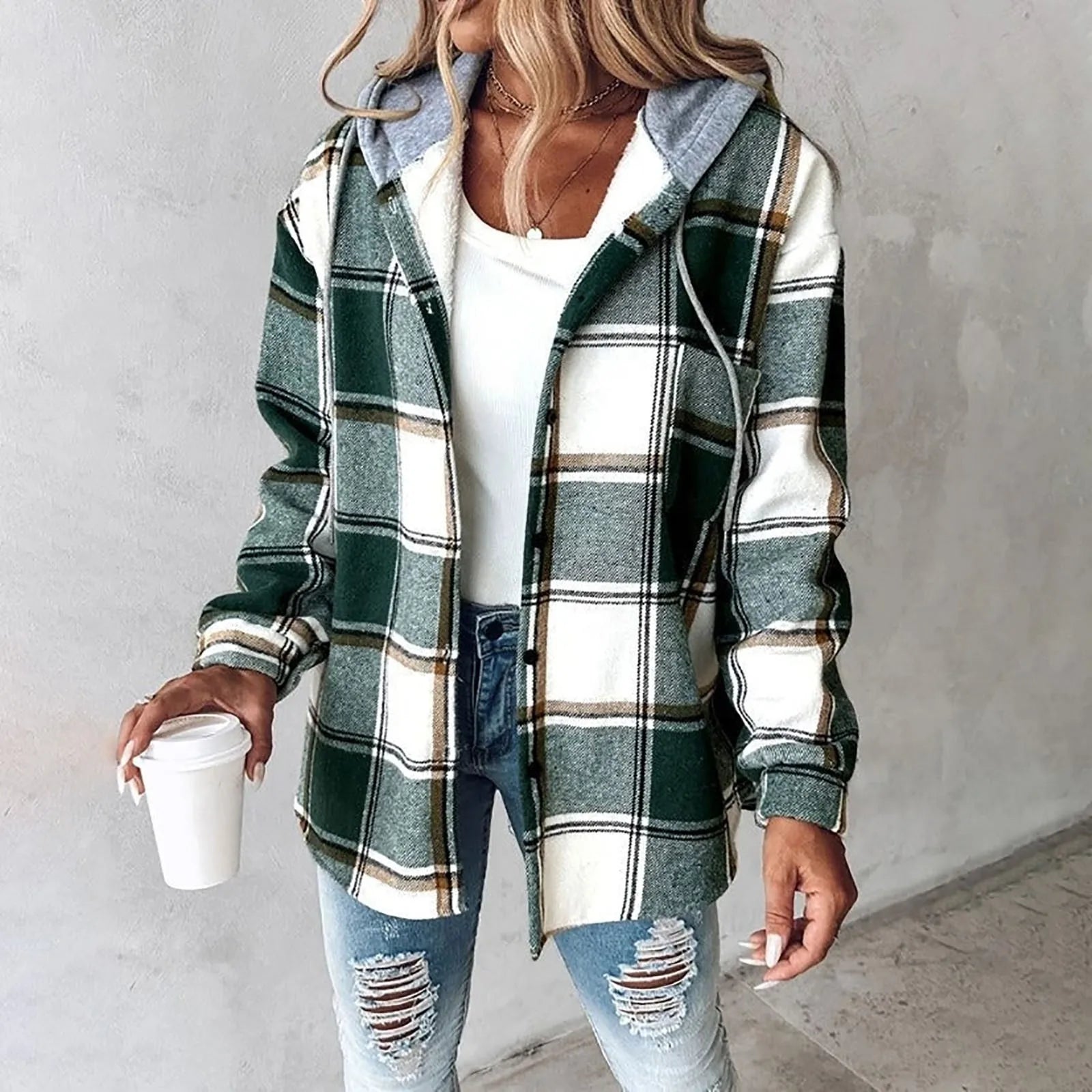 Herbst Damen Übergangsjacke Mit Kapuze | Karo