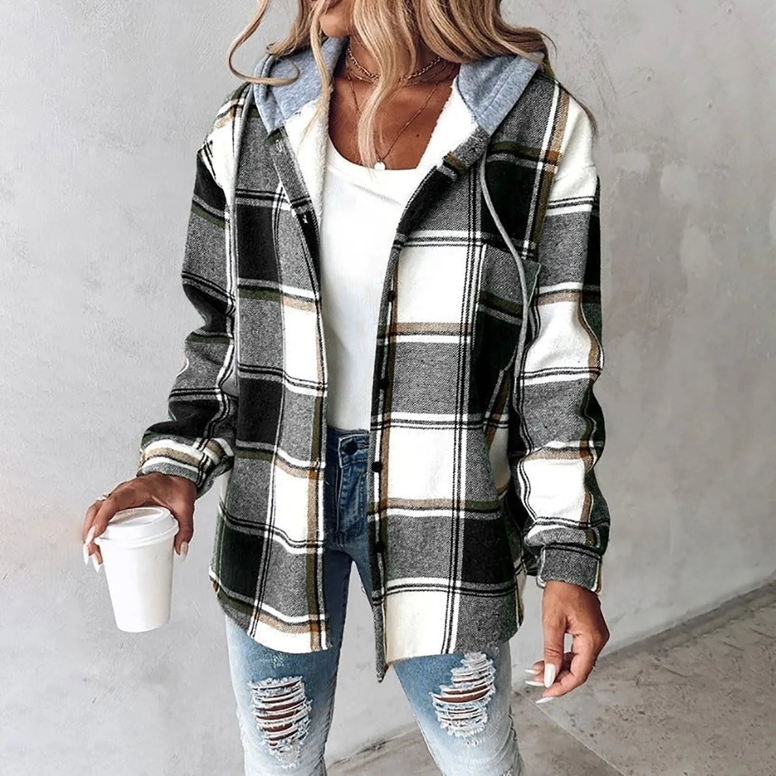 Herbst Damen Übergangsjacke Mit Kapuze | Karo