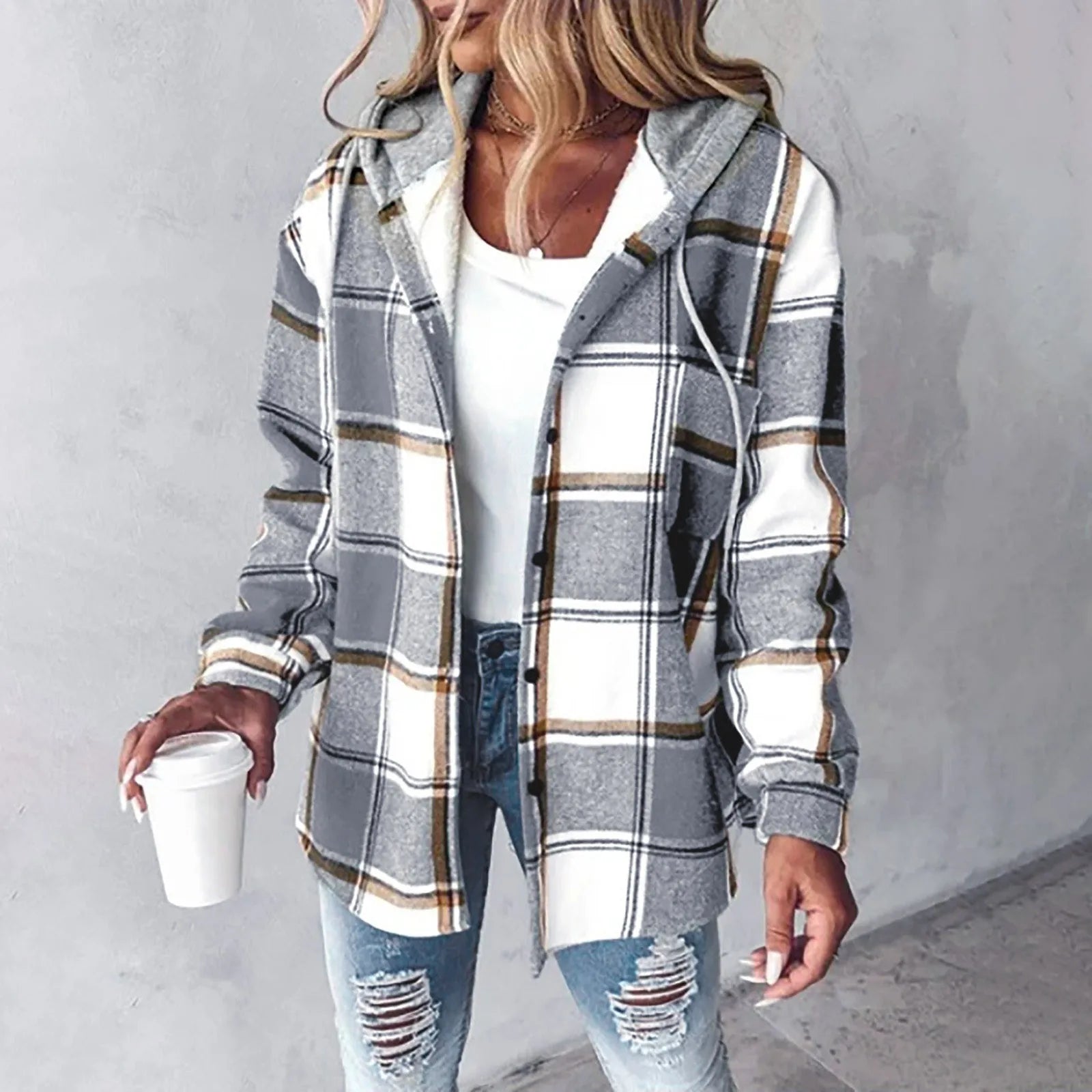 Herbst Damen Übergangsjacke Mit Kapuze | Karo