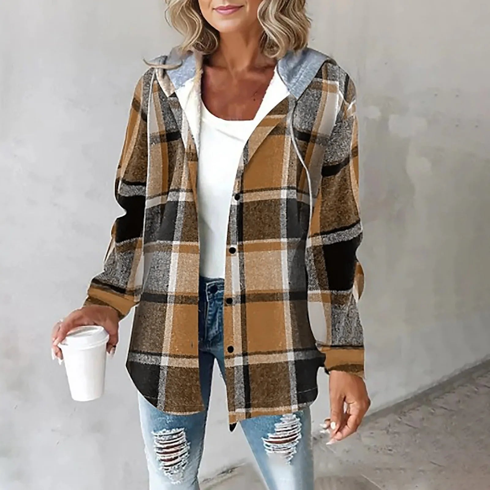 Herbst Damen Übergangsjacke Mit Kapuze | Karo