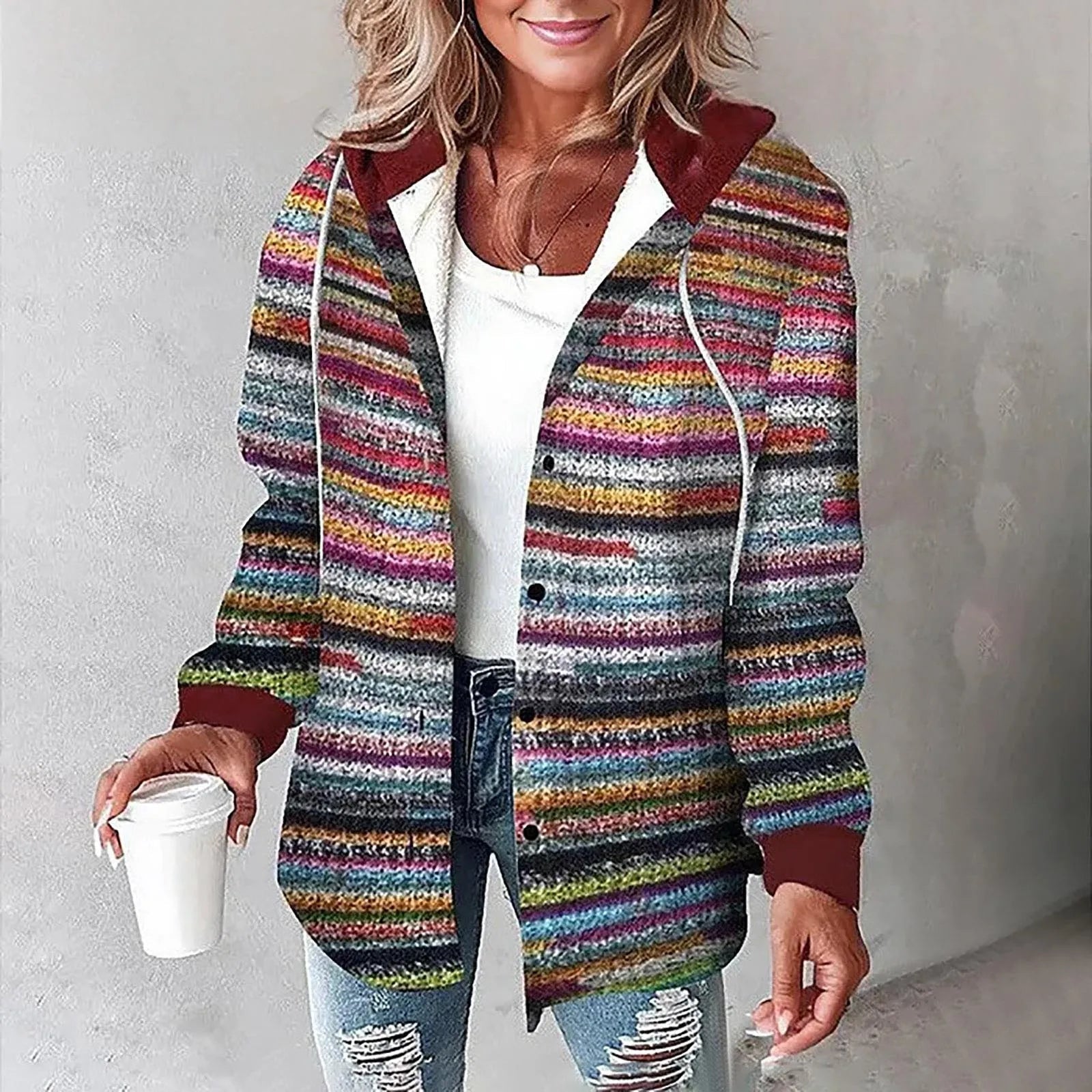 Herbst Damen Übergangsjacke Mit Kapuze | Karo