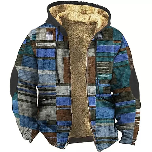 Herren Fleecejacke Mit Kapuze Im Farbblock-Design | Warm