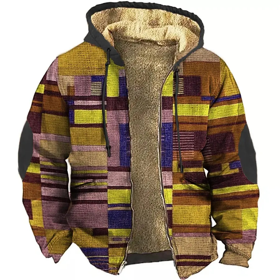 Herren Fleecejacke Mit Kapuze Im Farbblock-Design | Warm
