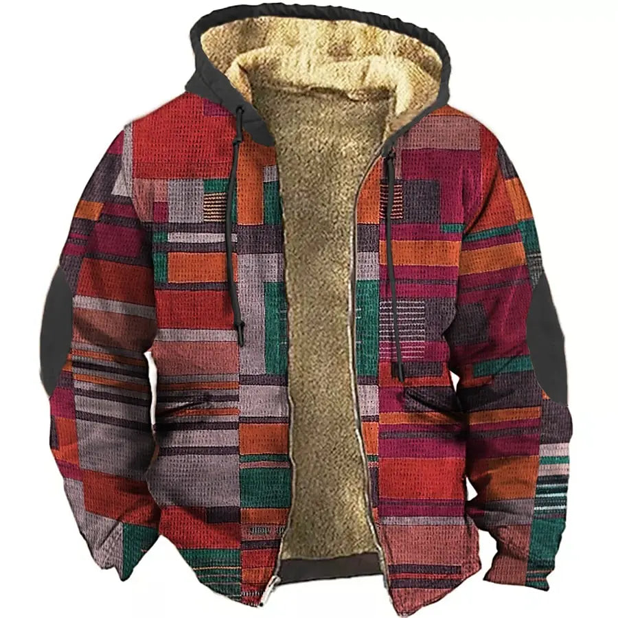 Herren Fleecejacke Mit Kapuze Im Farbblock-Design | Warm