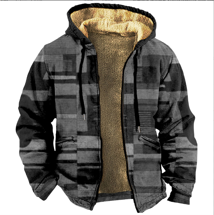 Herren Fleecejacke Mit Kapuze Im Farbblock-Design | Warm