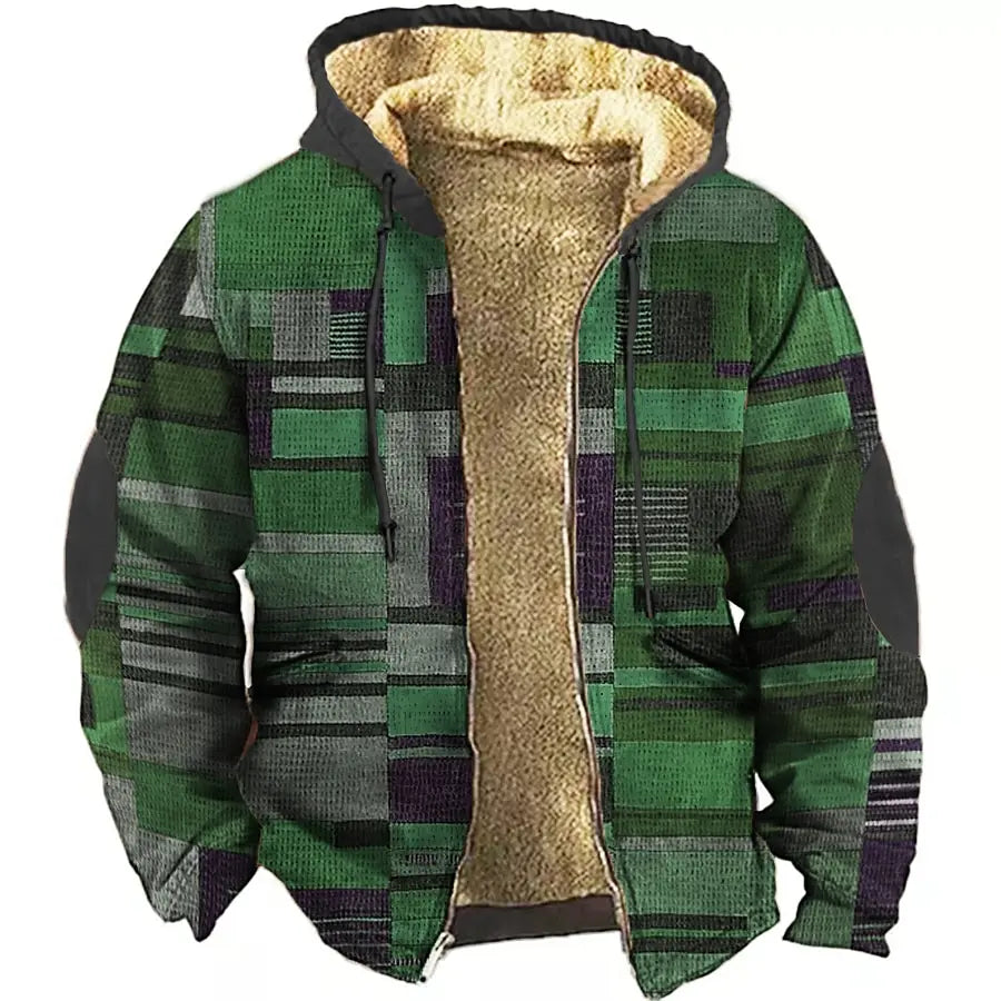 Herren Fleecejacke Mit Kapuze Im Farbblock-Design | Warm