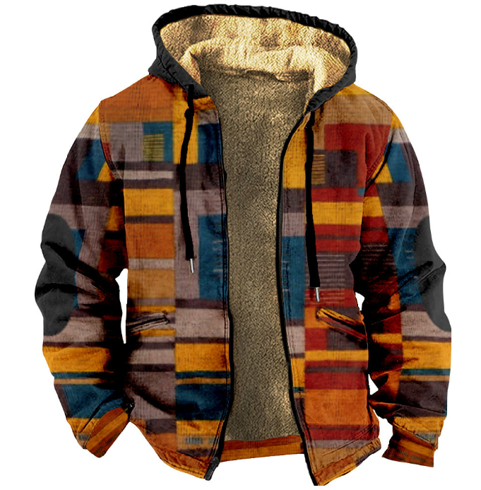 Herren Fleecejacke Mit Kapuze Im Farbblock-Design | Warm