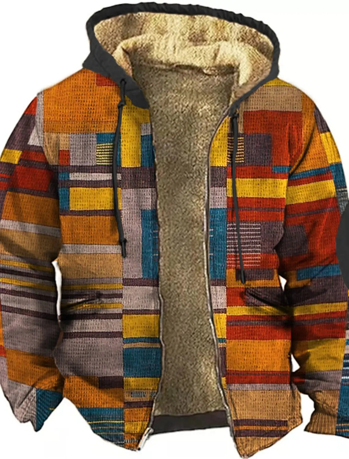 Herren Fleecejacke Mit Kapuze Im Farbblock-Design | Warm