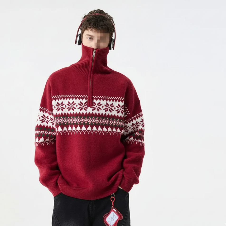 Herren Norweger Pulli Mit Hochkragen Und Zipper | Winterlook