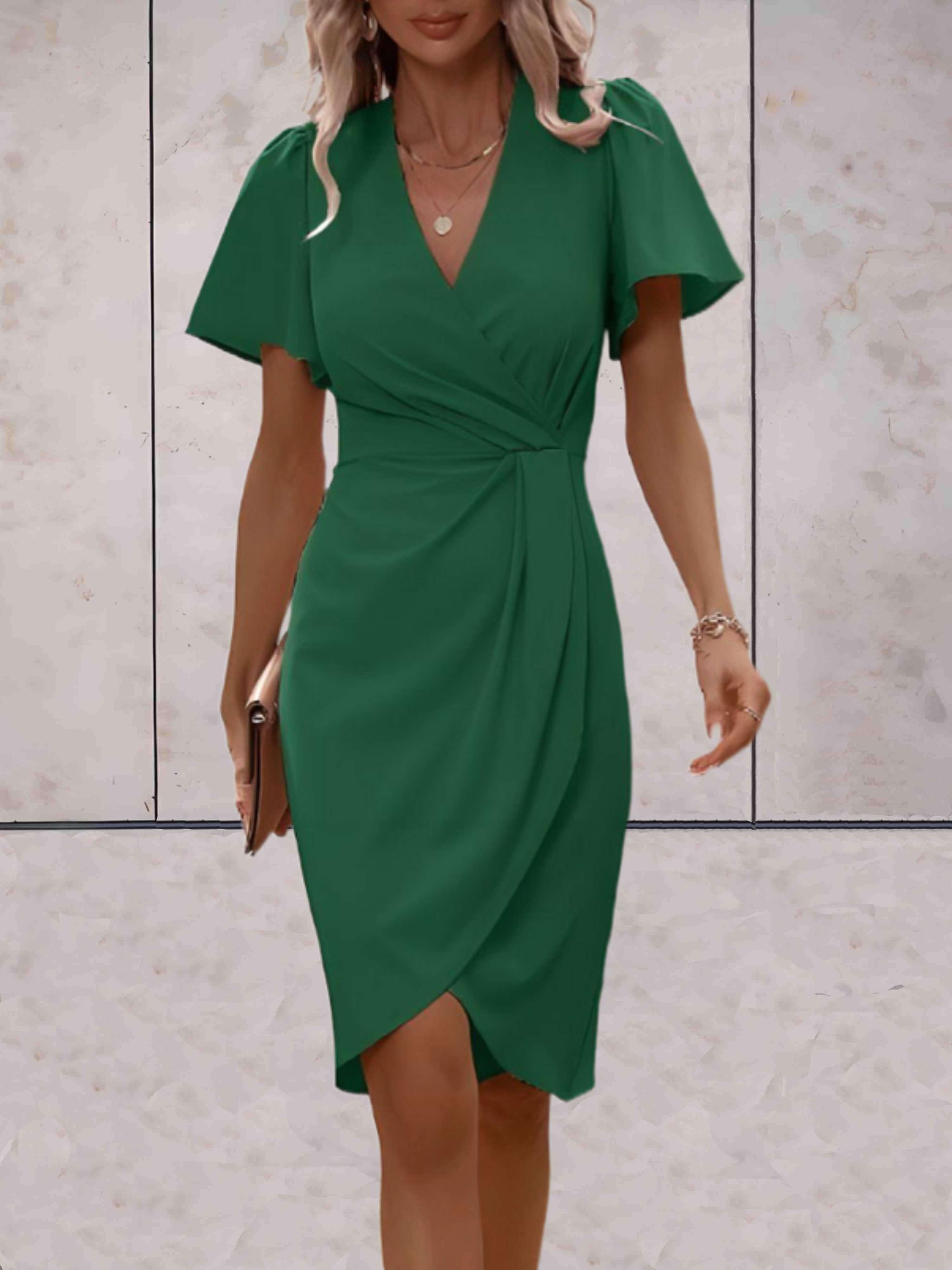 Hochzeitsgast Kleid Damen Kurzarm Mit Wickeloptik | Festlich