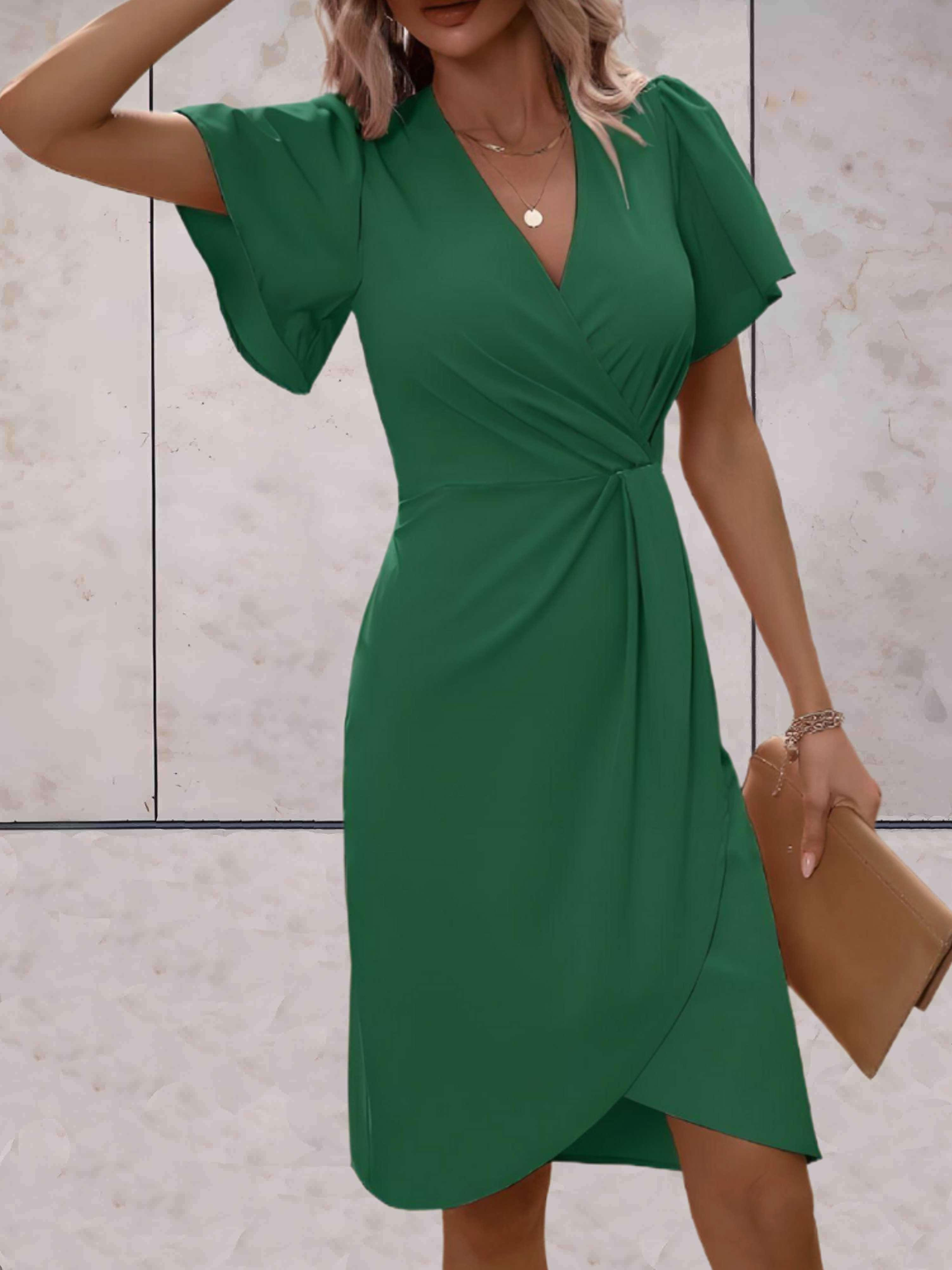 Hochzeitsgast Kleid Damen Kurzarm Mit Wickeloptik | Festlich