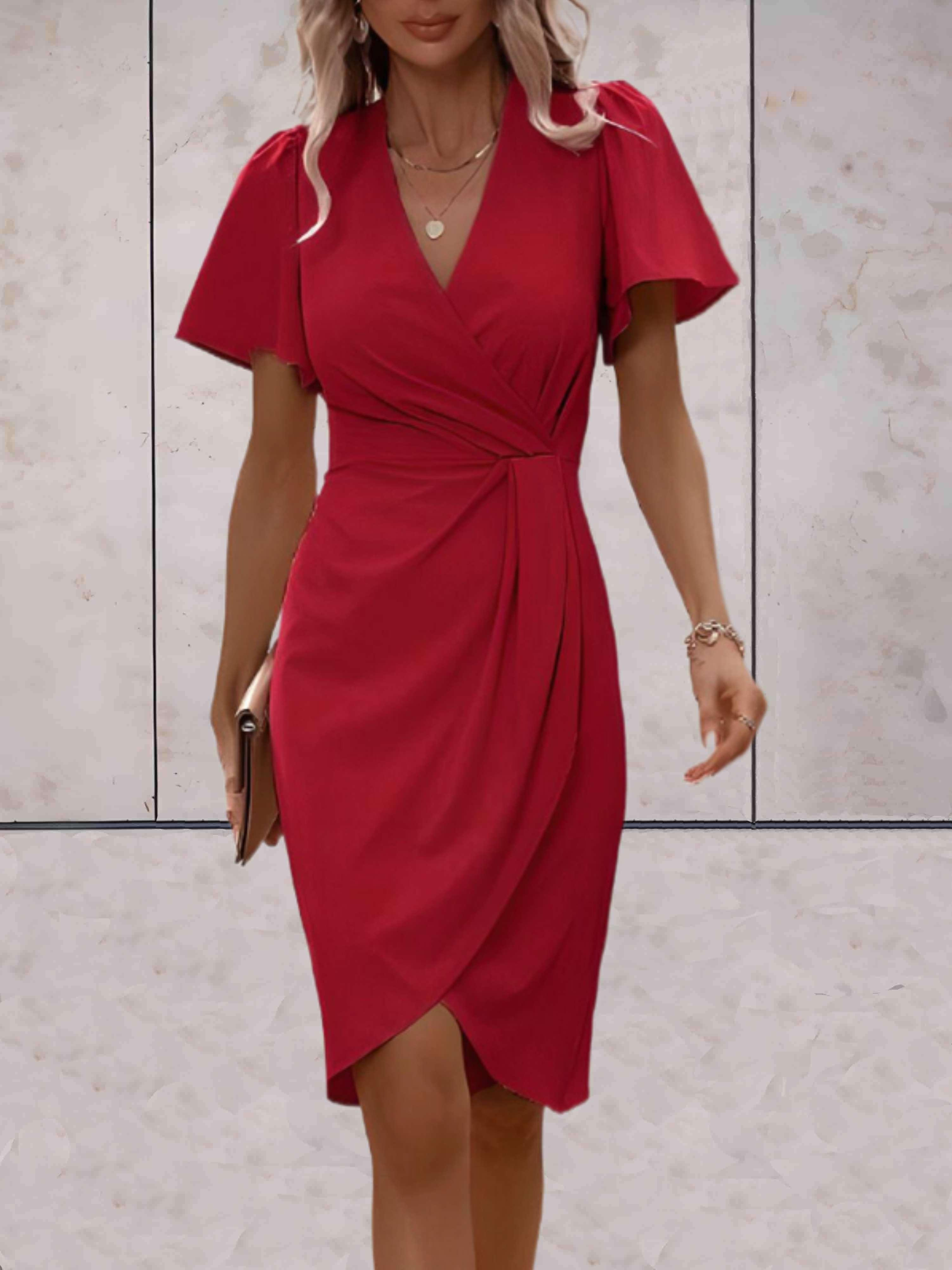 Hochzeitsgast Kleid Damen Kurzarm Mit Wickeloptik | Festlich
