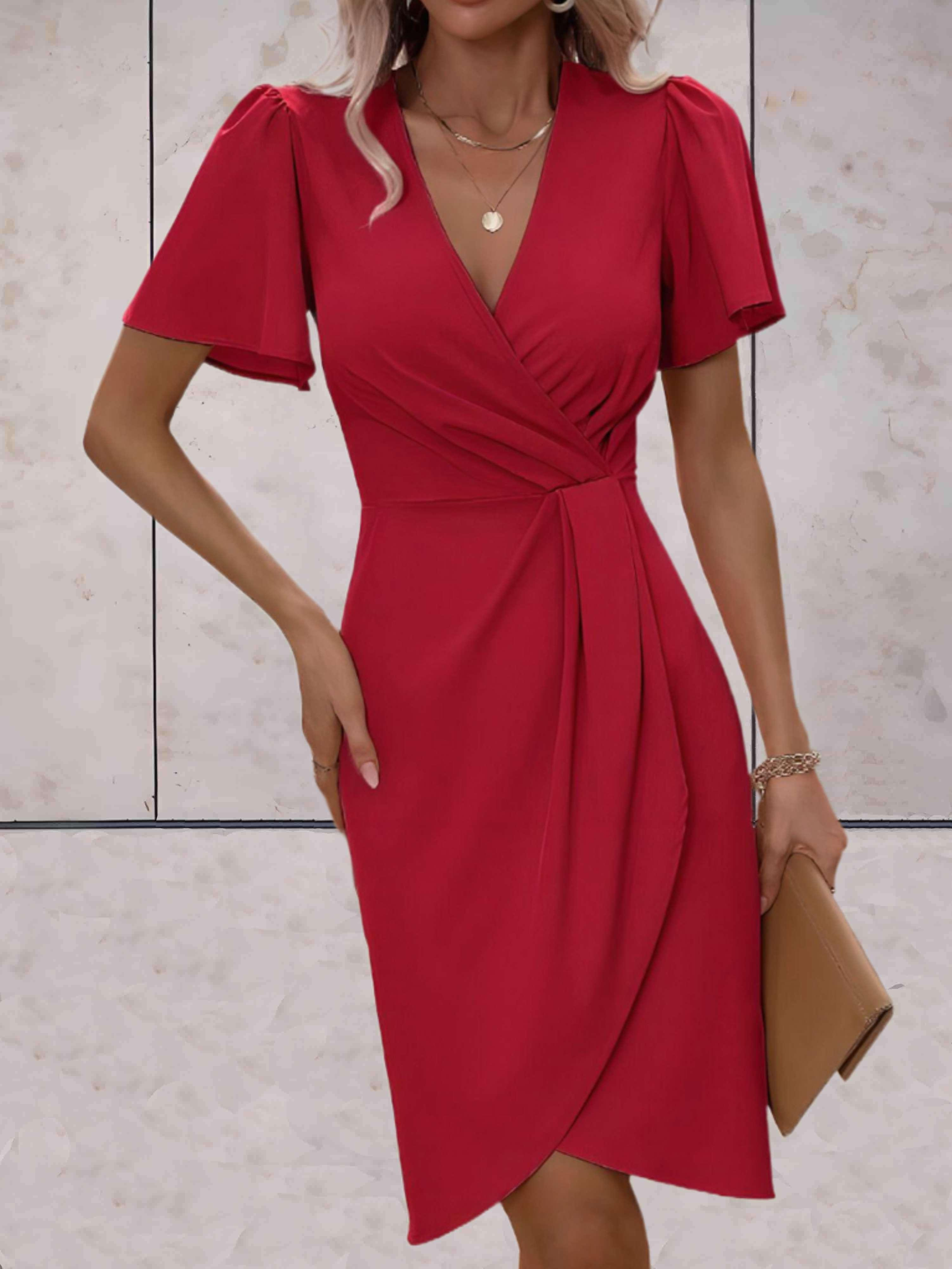Hochzeitsgast Kleid Damen Kurzarm Mit Wickeloptik | Festlich