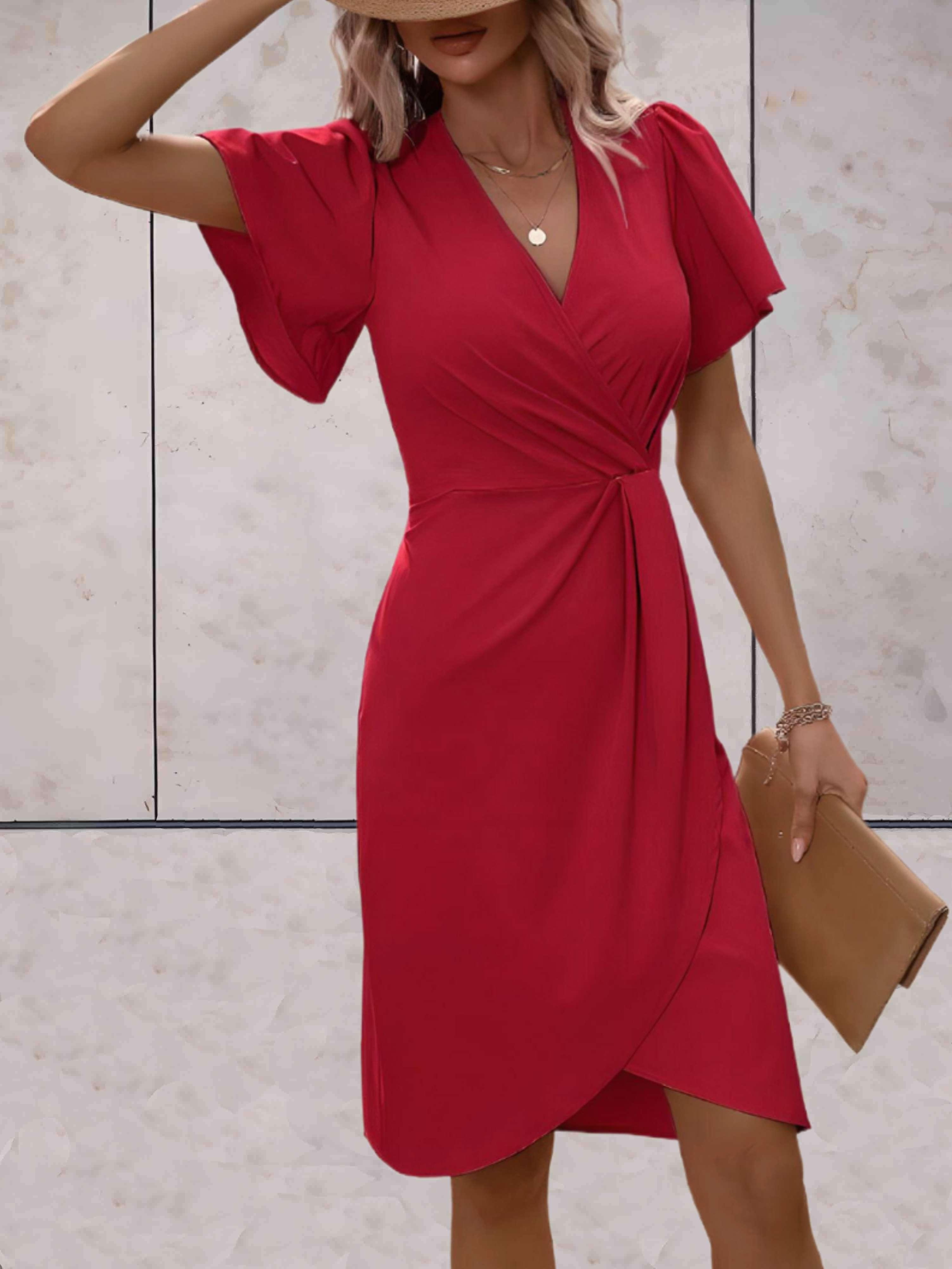 Hochzeitsgast Kleid Damen Kurzarm Mit Wickeloptik | Festlich