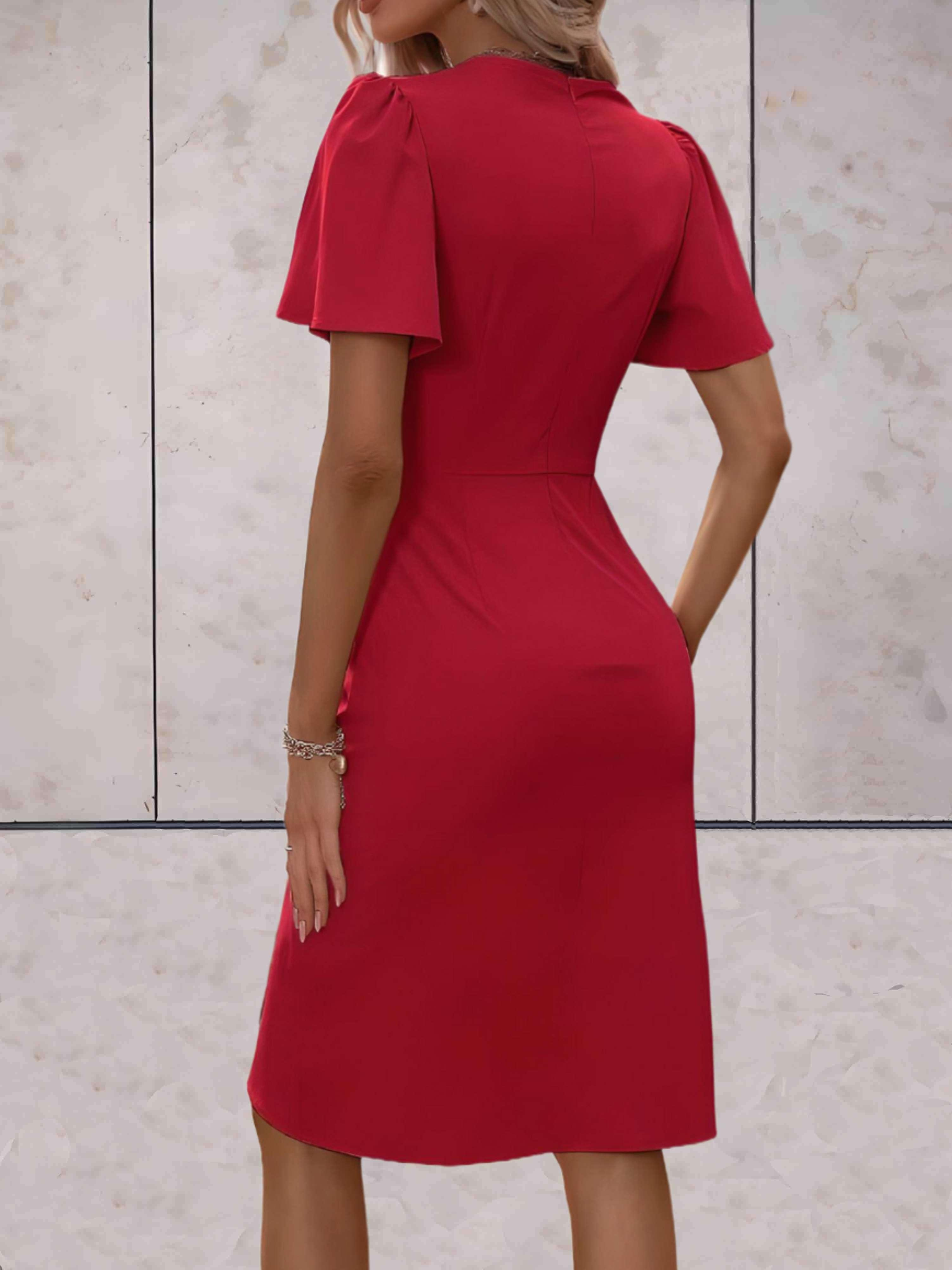 Hochzeitsgast Kleid Damen Kurzarm Mit Wickeloptik | Festlich