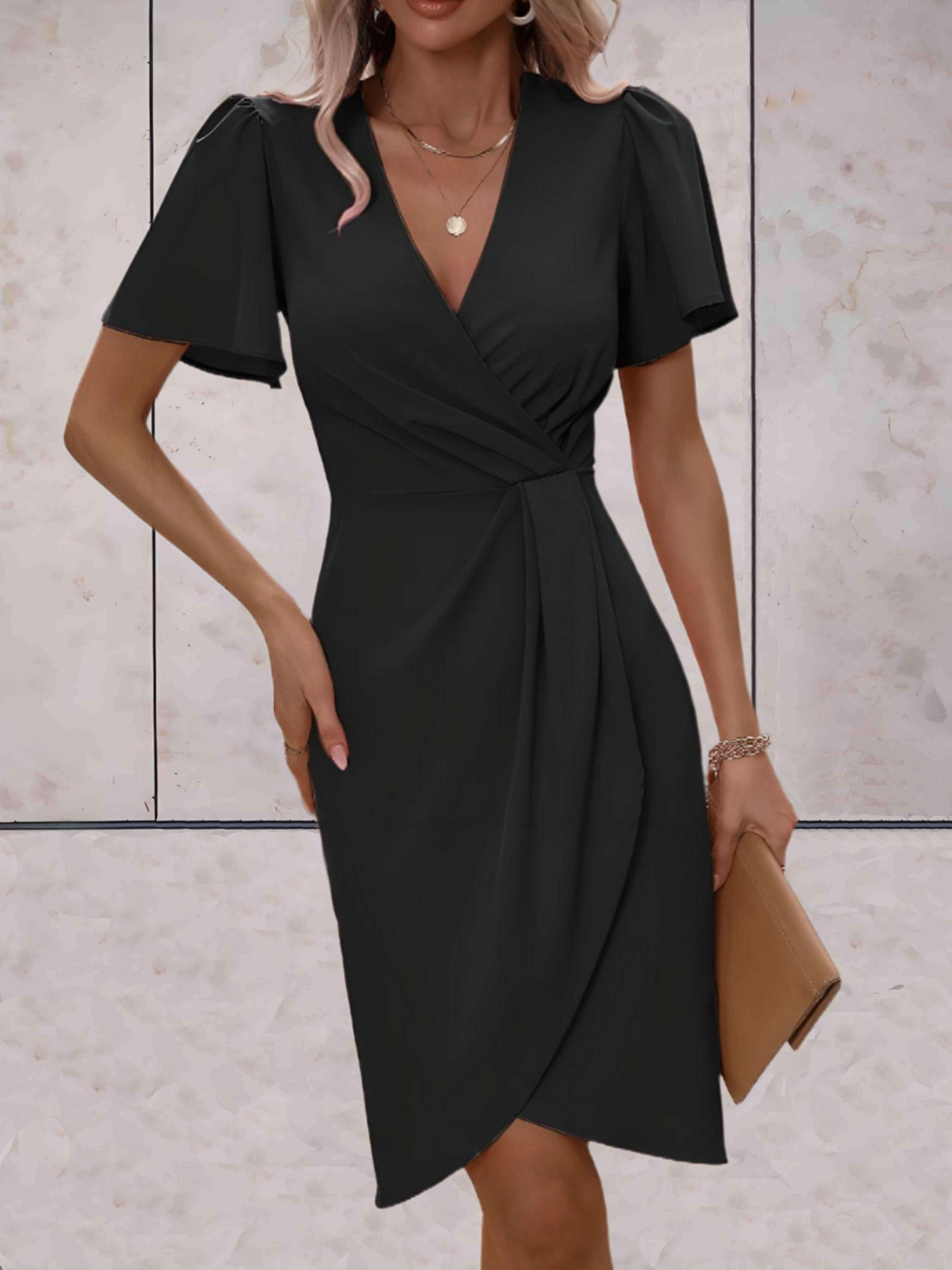 Hochzeitsgast Kleid Damen Kurzarm Mit Wickeloptik | Festlich