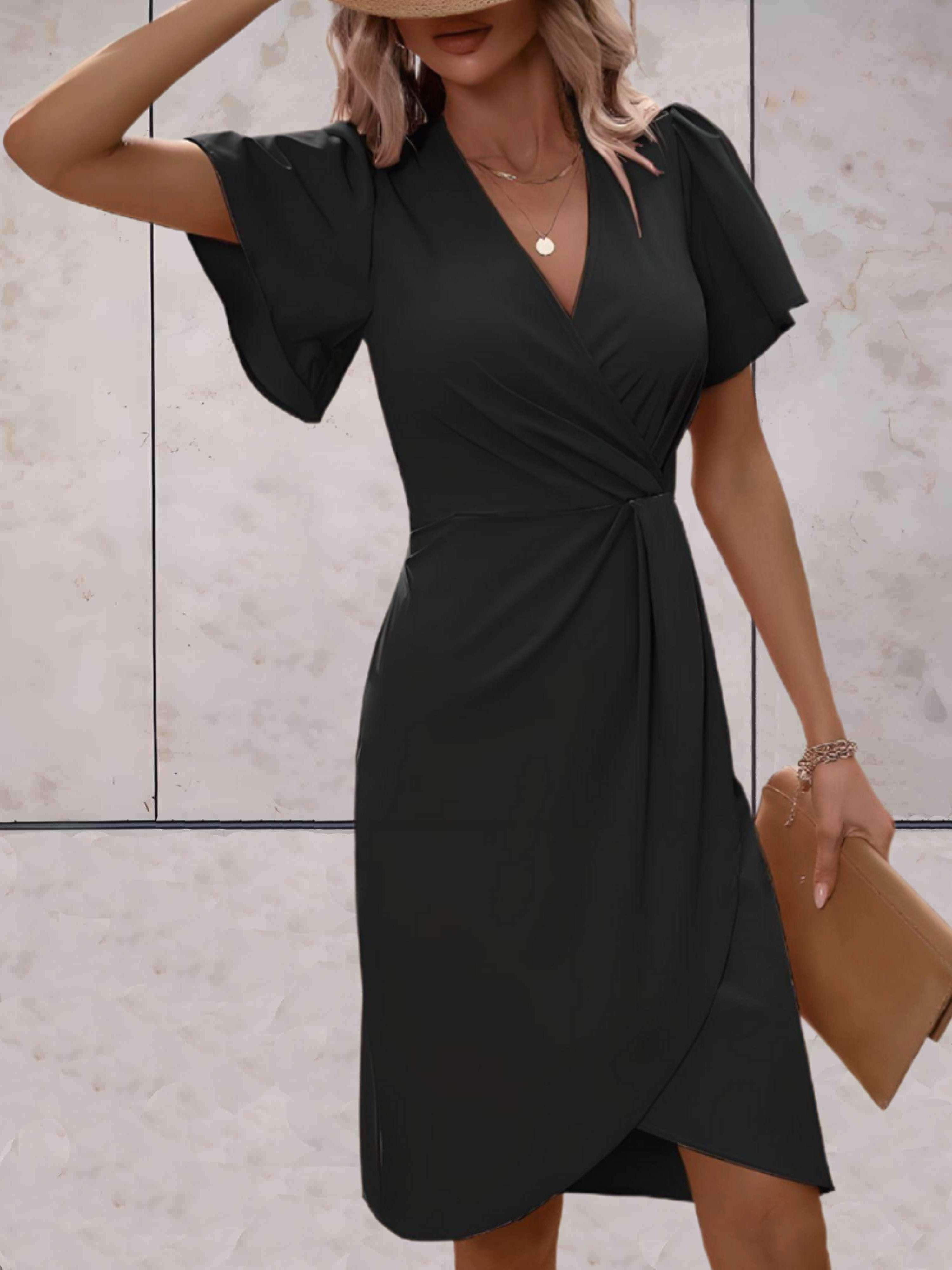 Hochzeitsgast Kleid Damen Kurzarm Mit Wickeloptik | Festlich