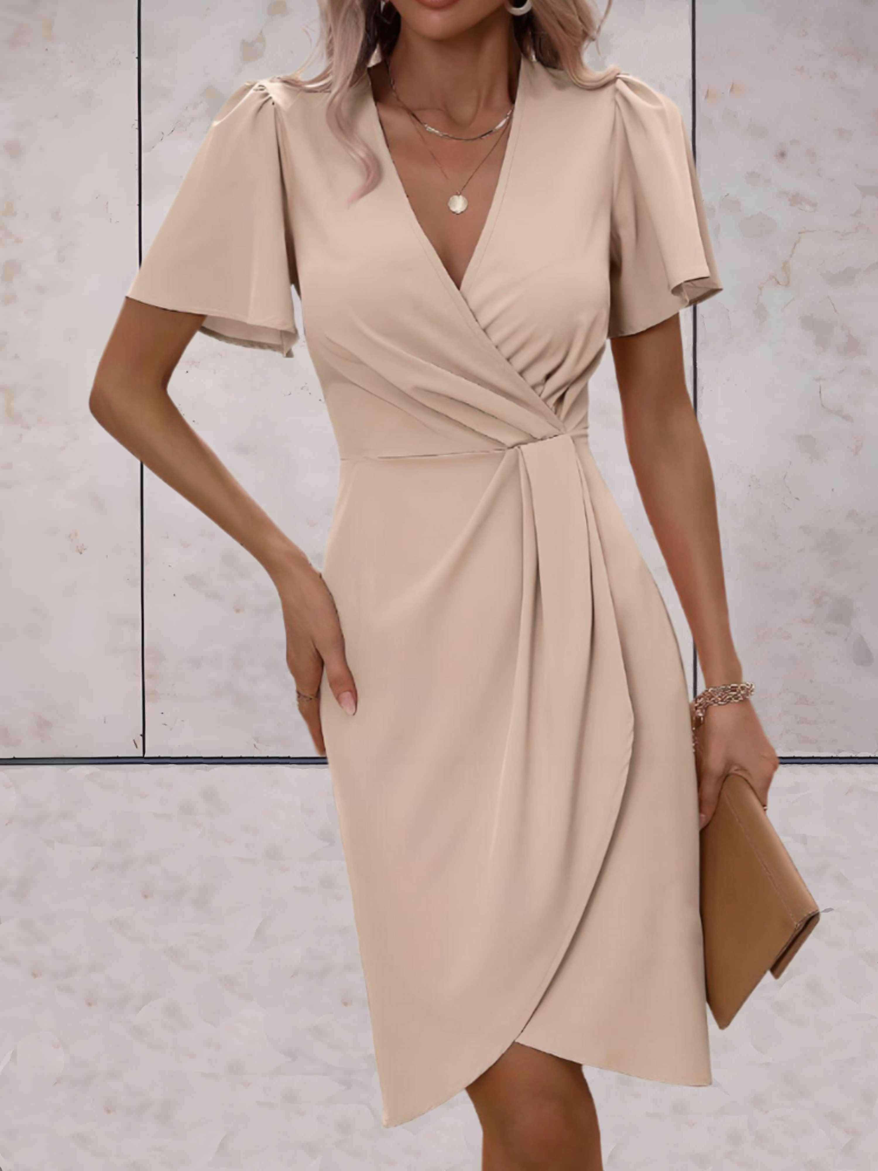 Hochzeitsgast Kleid Damen Kurzarm Mit Wickeloptik | Festlich