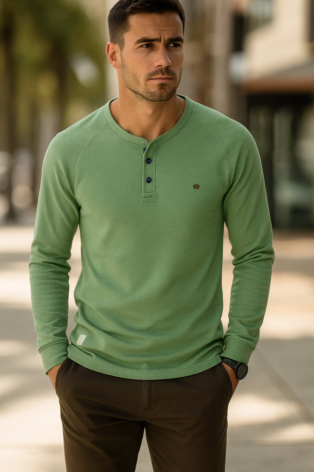 Johann - Herren Langarmshirt mit Knopfleiste und Komfortpassform