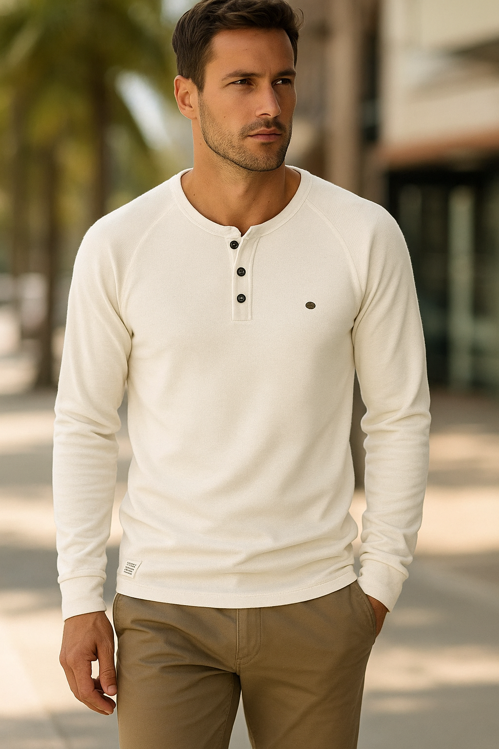 Johann - Herren Langarmshirt mit Knopfleiste und Komfortpassform
