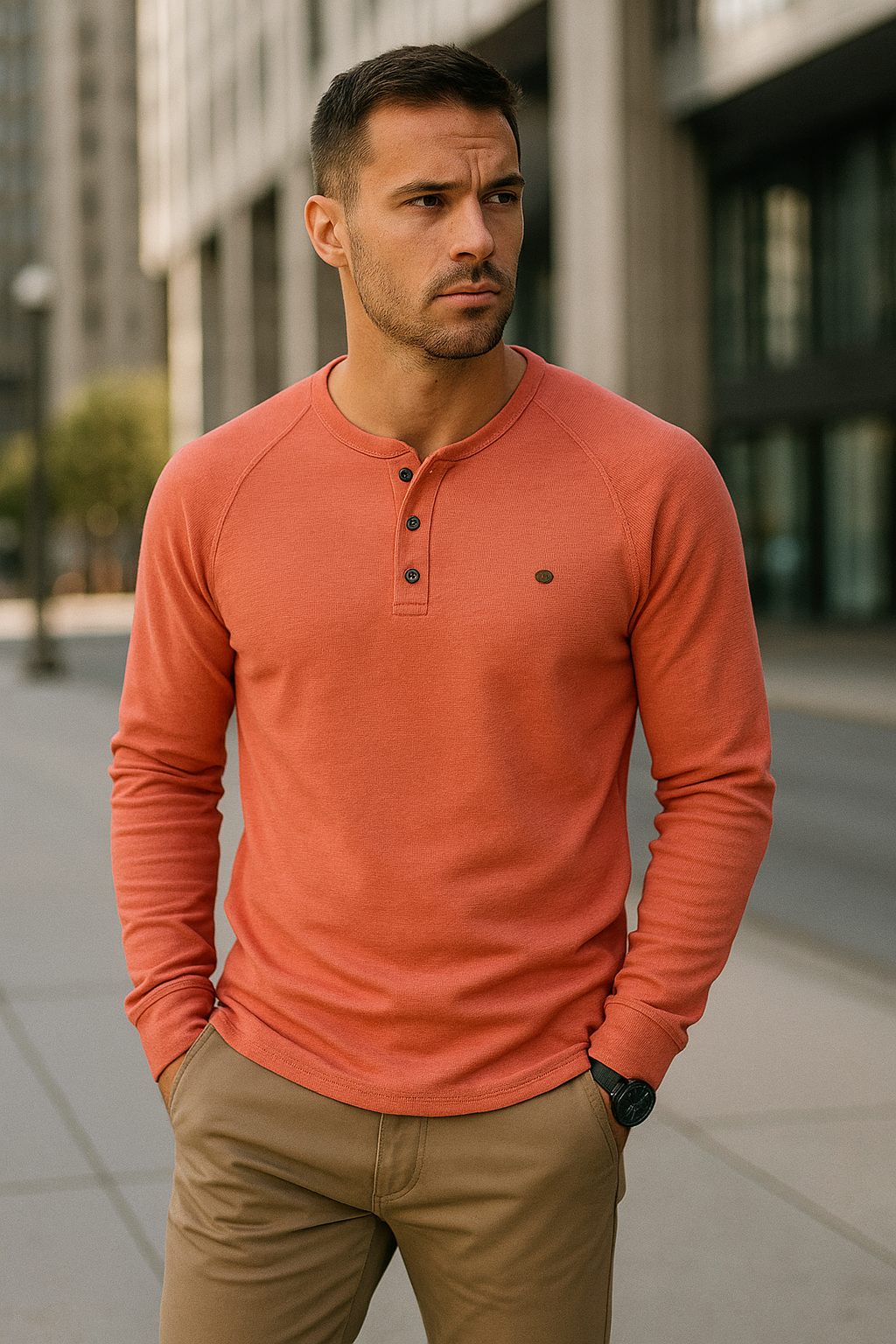 Johann - Herren Langarmshirt mit Knopfleiste und Komfortpassform