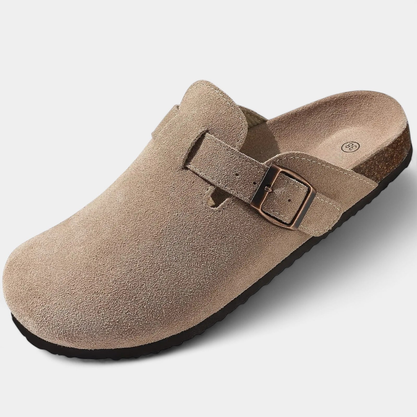 Kyle - Wildleder Pantoffel mit Schnalle und Korkfußbett