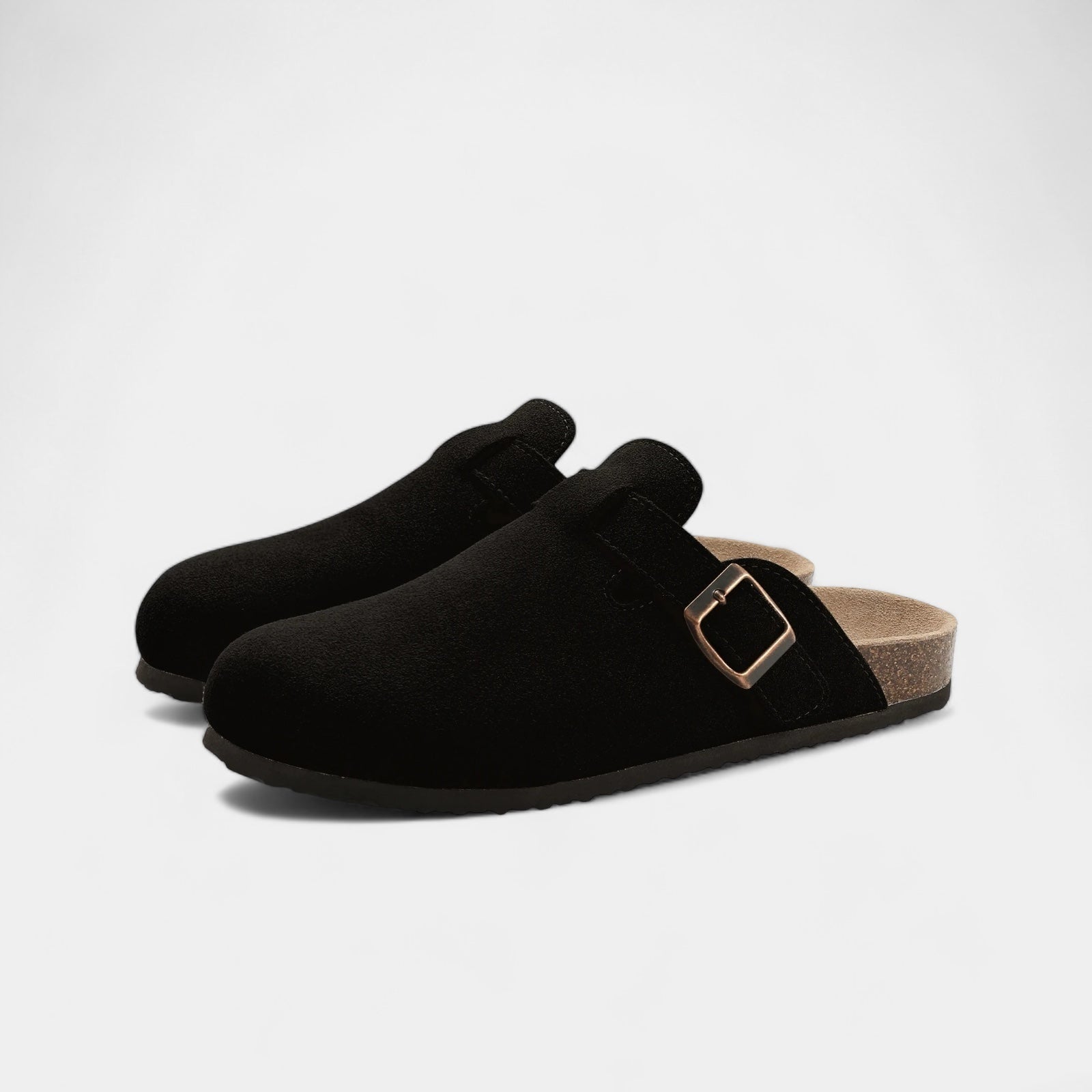 Kyle - Wildleder Pantoffel mit Schnalle und Korkfußbett