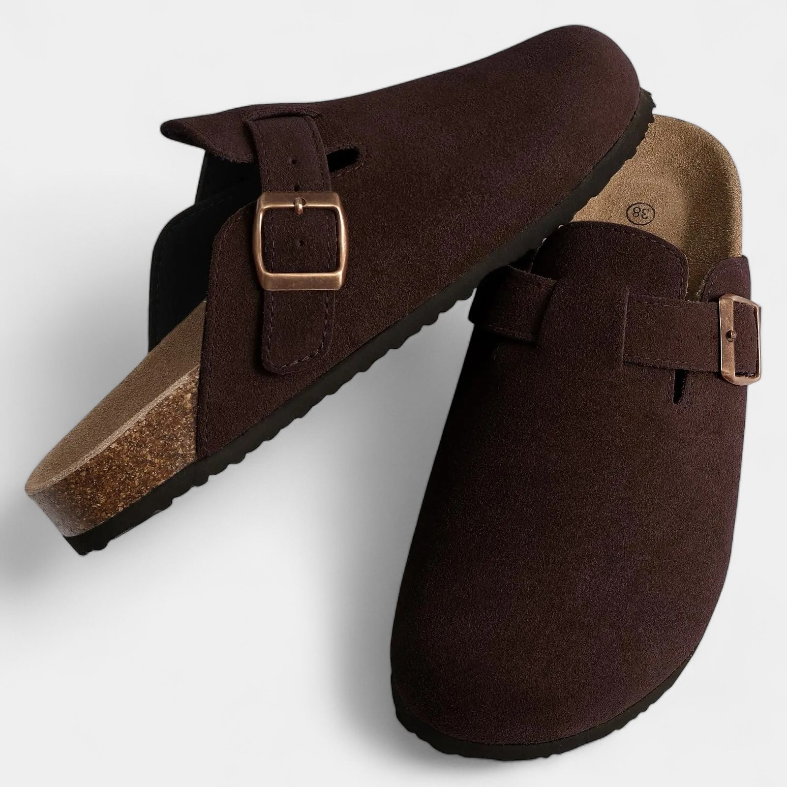 Kyle - Wildleder Pantoffel mit Schnalle und Korkfußbett