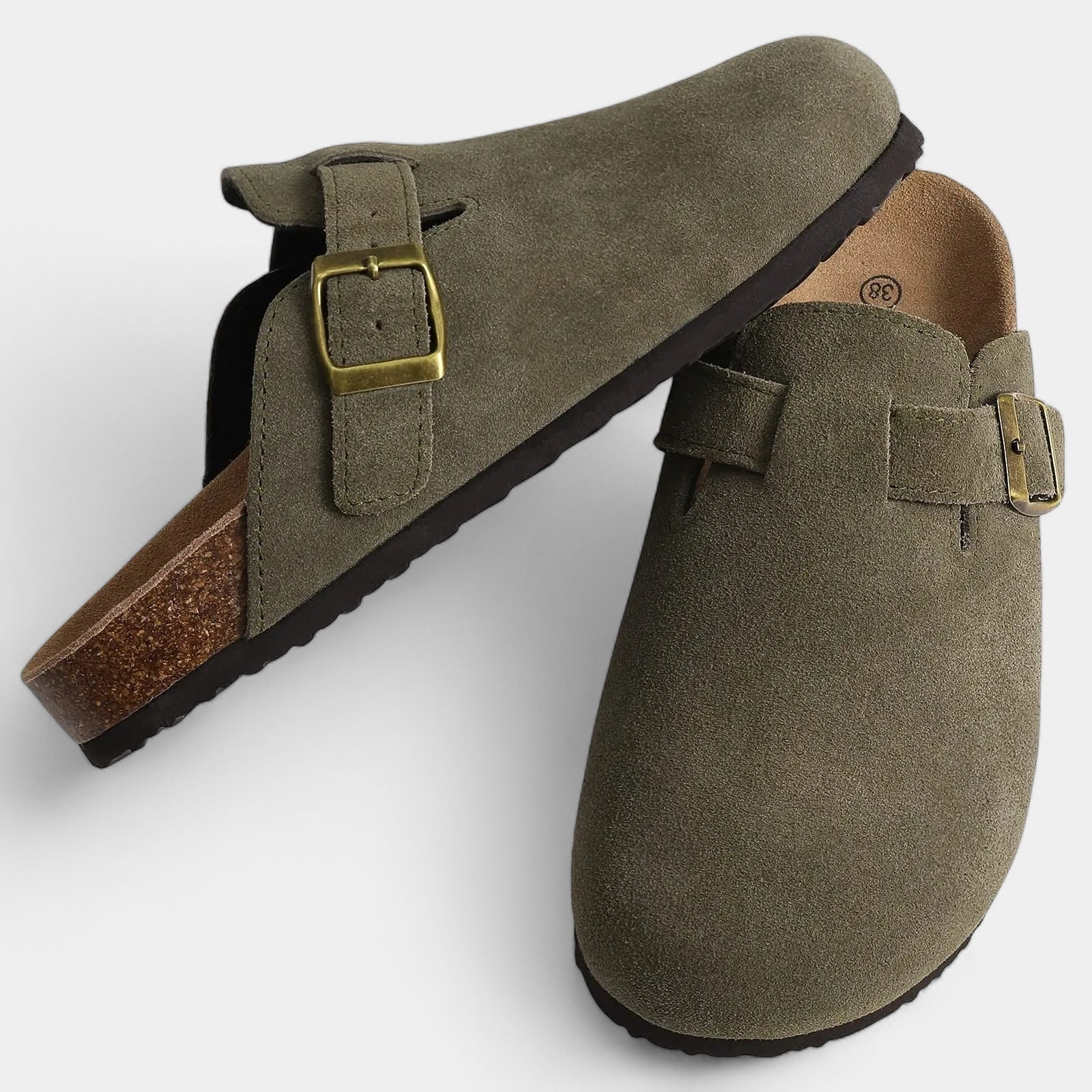 Kyle - Wildleder Pantoffel mit Schnalle und Korkfußbett